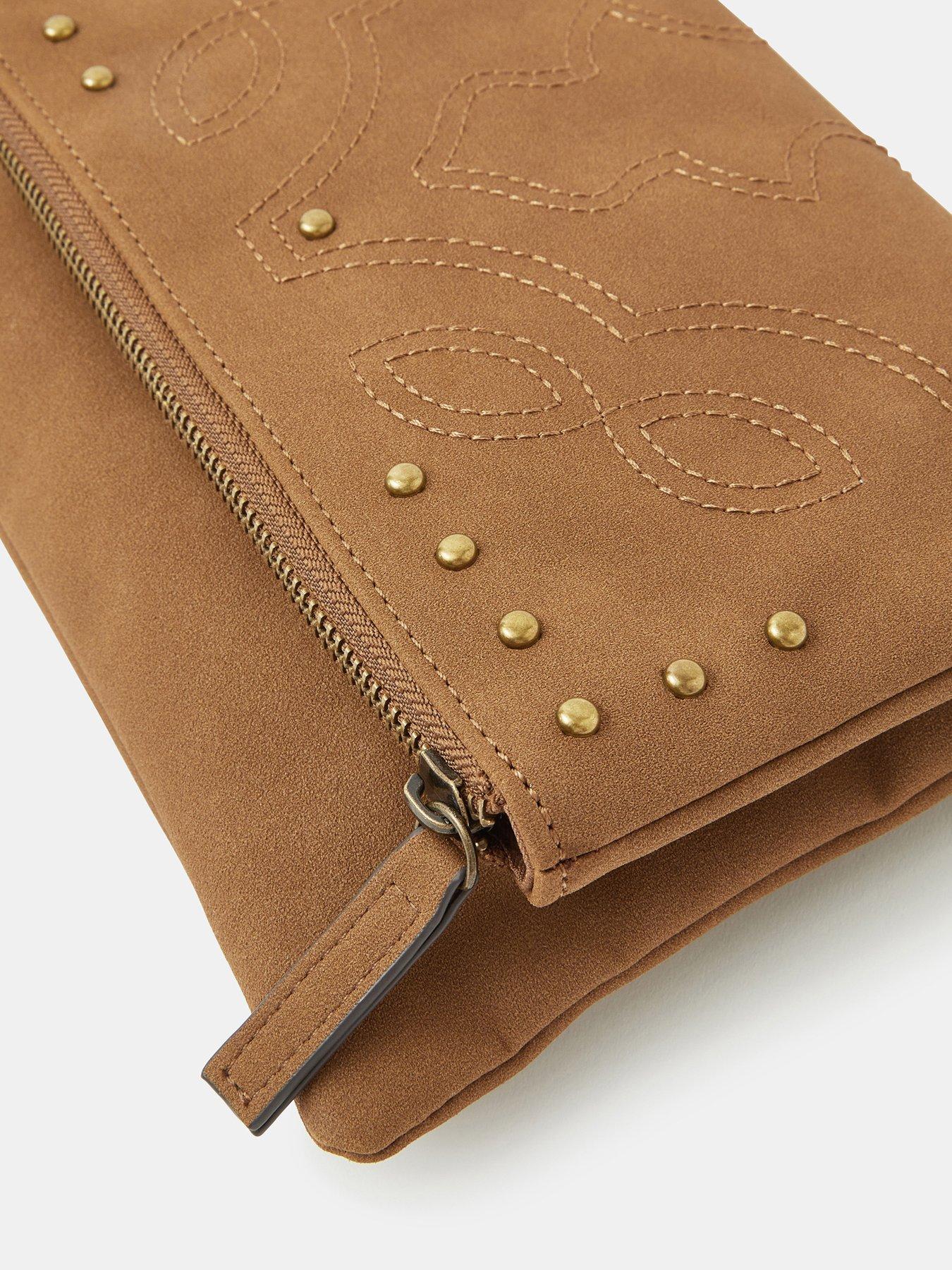  image of accessorize-fold-over-zip-western-crossbody-bag-brown