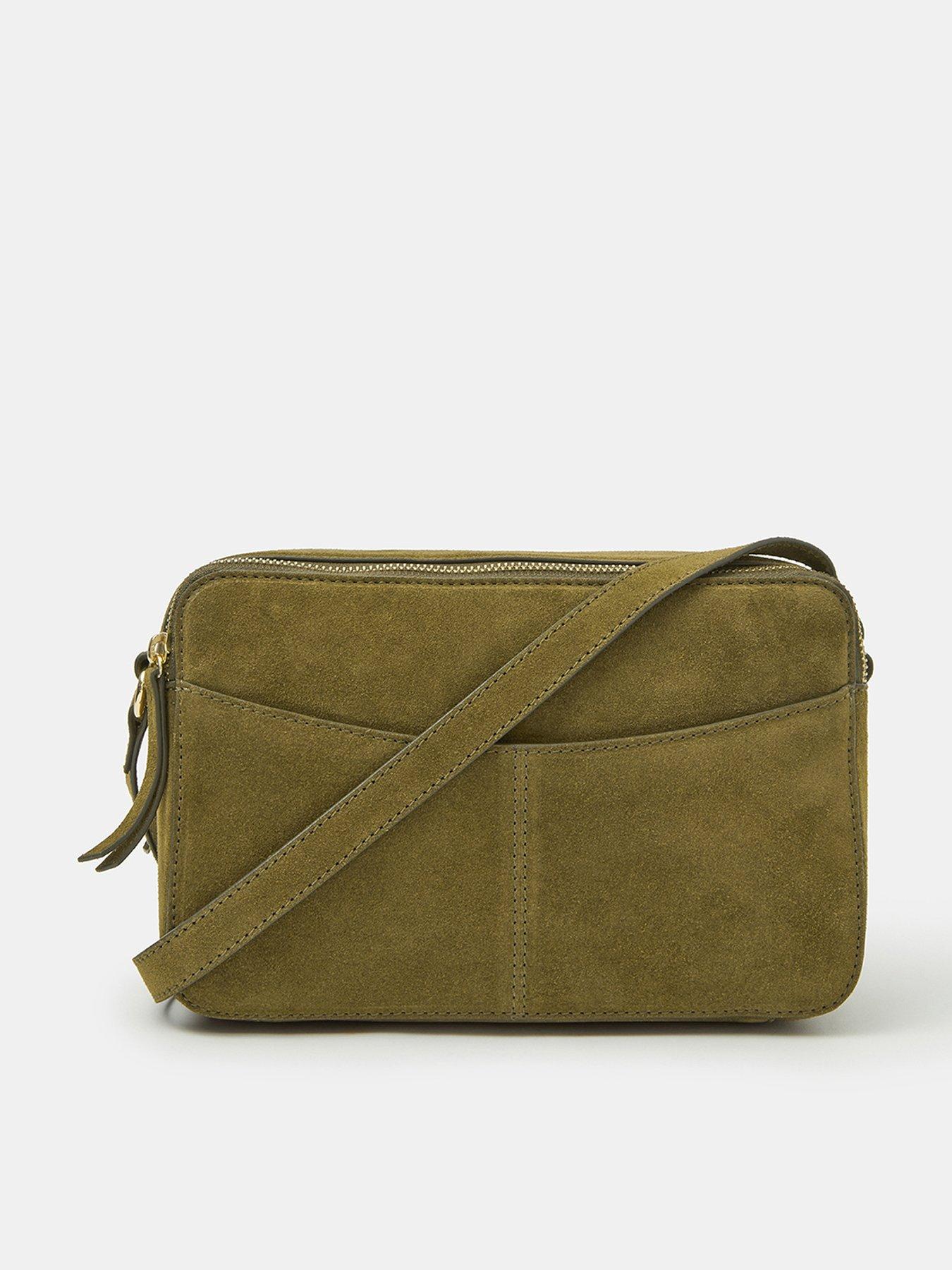 image of accessorize-double-zip-suede-camera-bag-green
