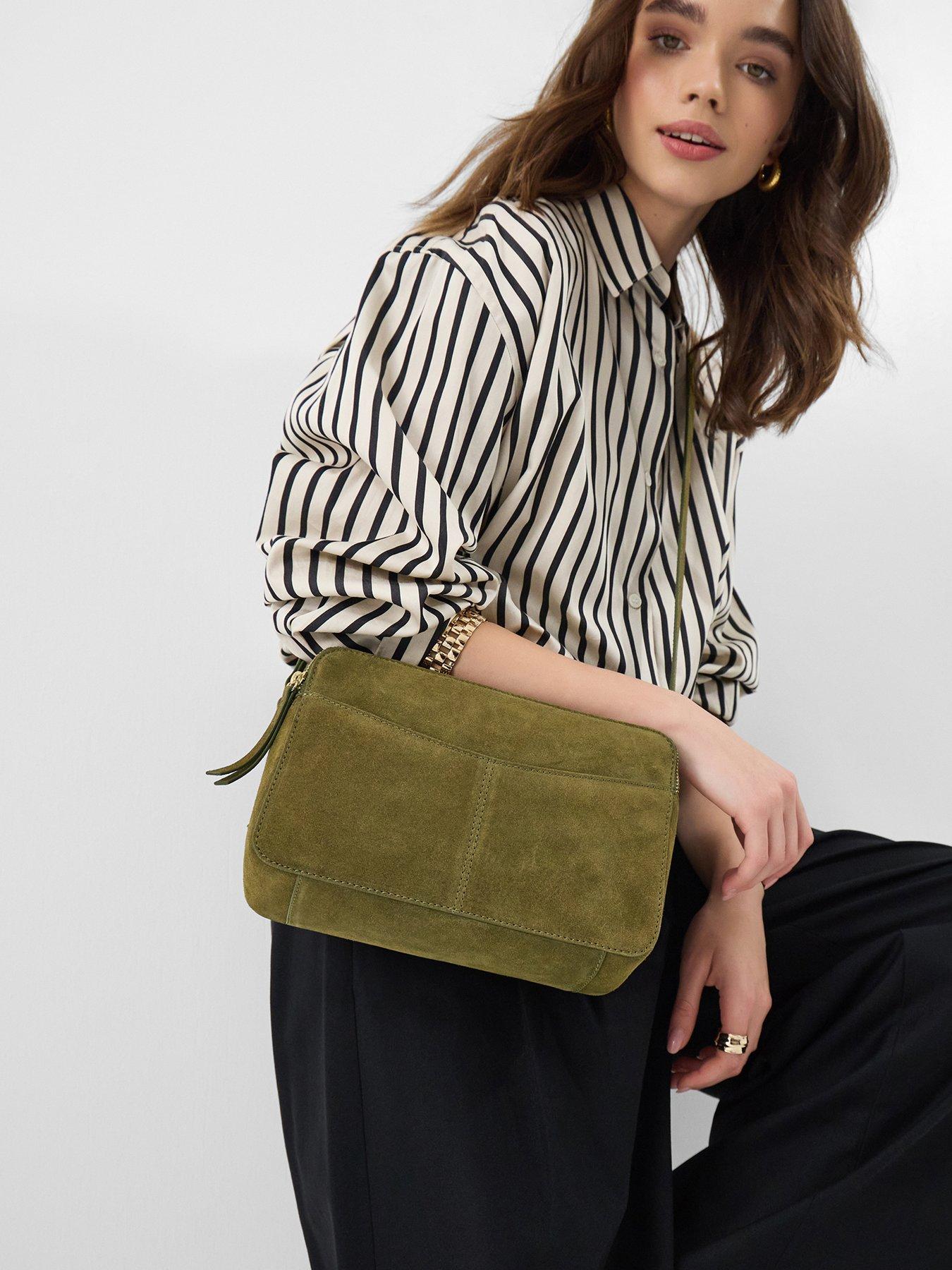  image of accessorize-double-zip-suede-camera-bag-green