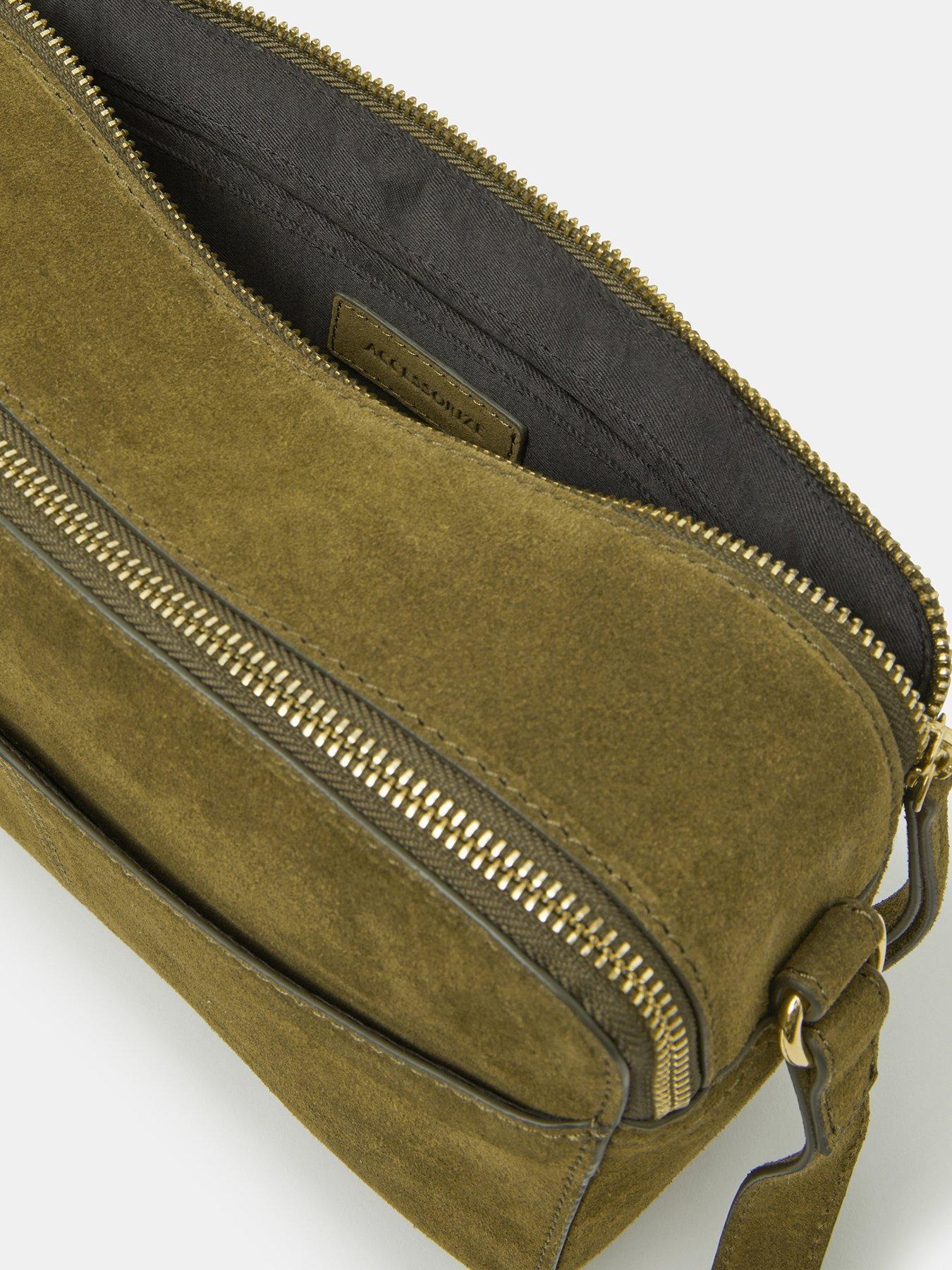  image of accessorize-double-zip-suede-camera-bag-green