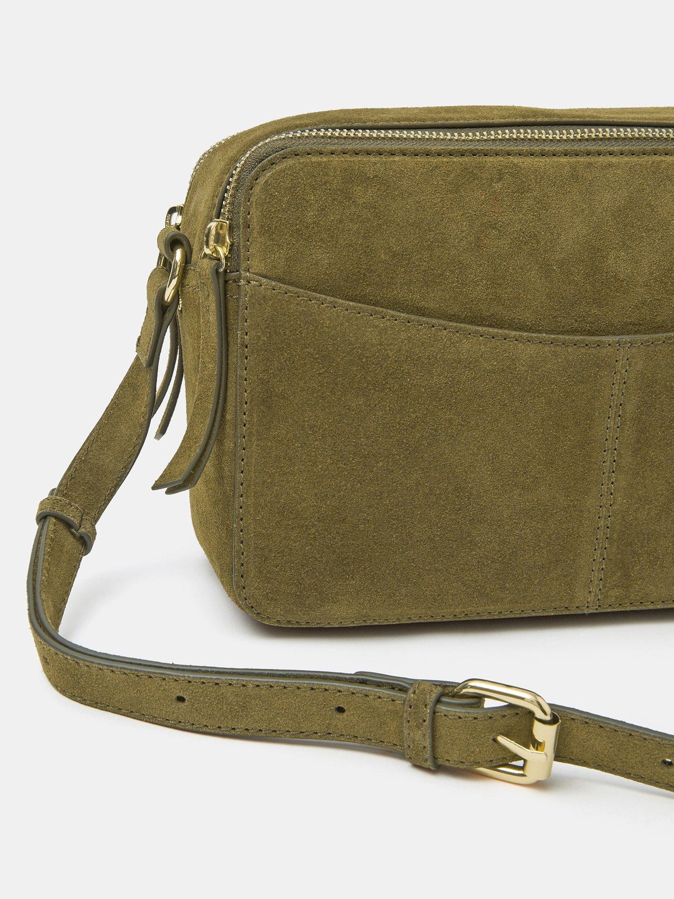  image of accessorize-double-zip-suede-camera-bag-green