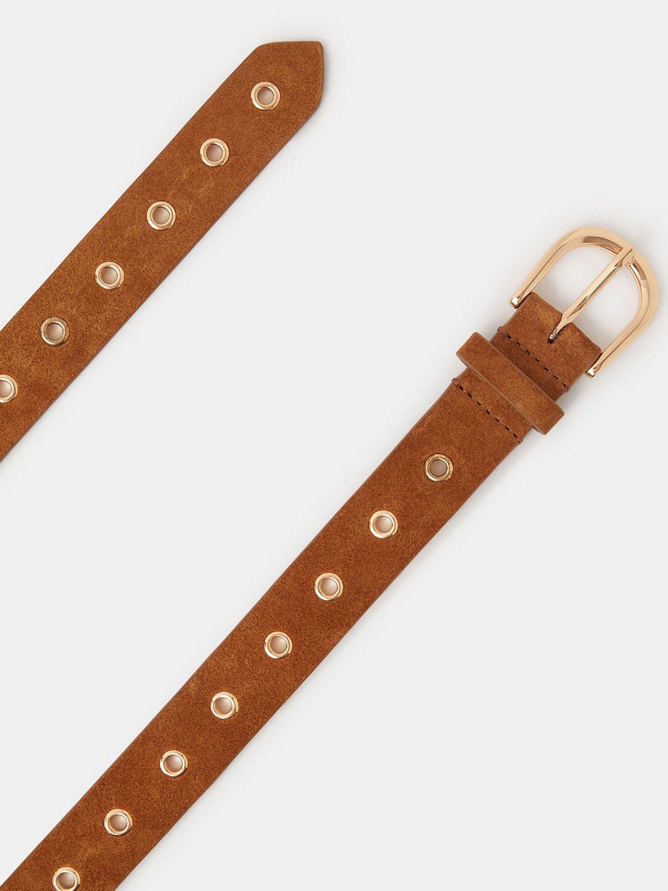 Image 3 of 3 of Accessorize Leather Eyelet Belt - Brown