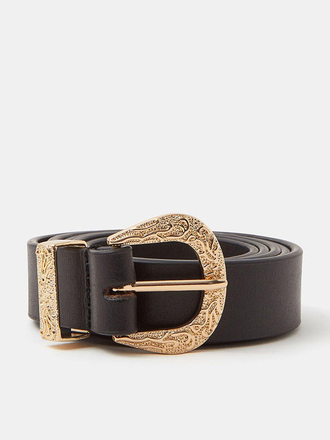 Accessorize Leather Western Buckle Belt - Black