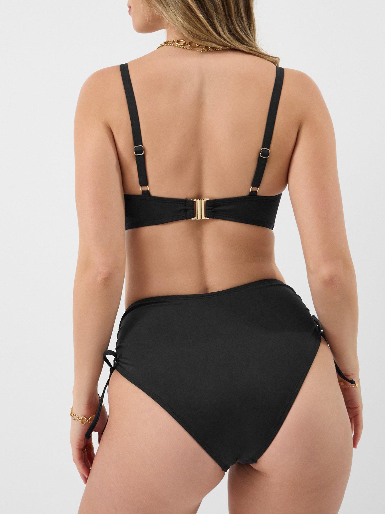 Image 2 of 4 of Accessorize Tie High Waist Shaping Bikini Bottom - Black