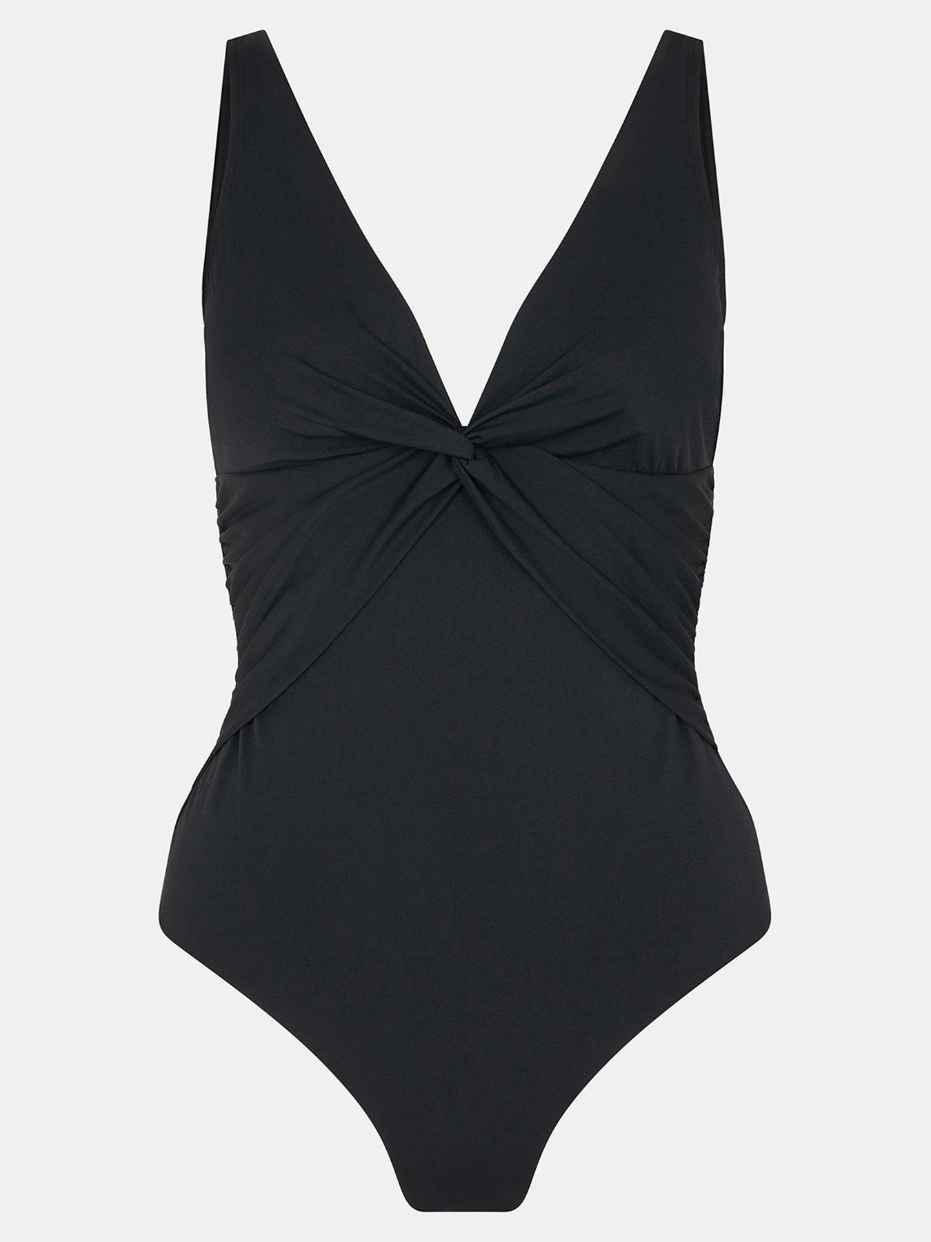  image of accessorize-knot-front-shaping-swimsuit-black