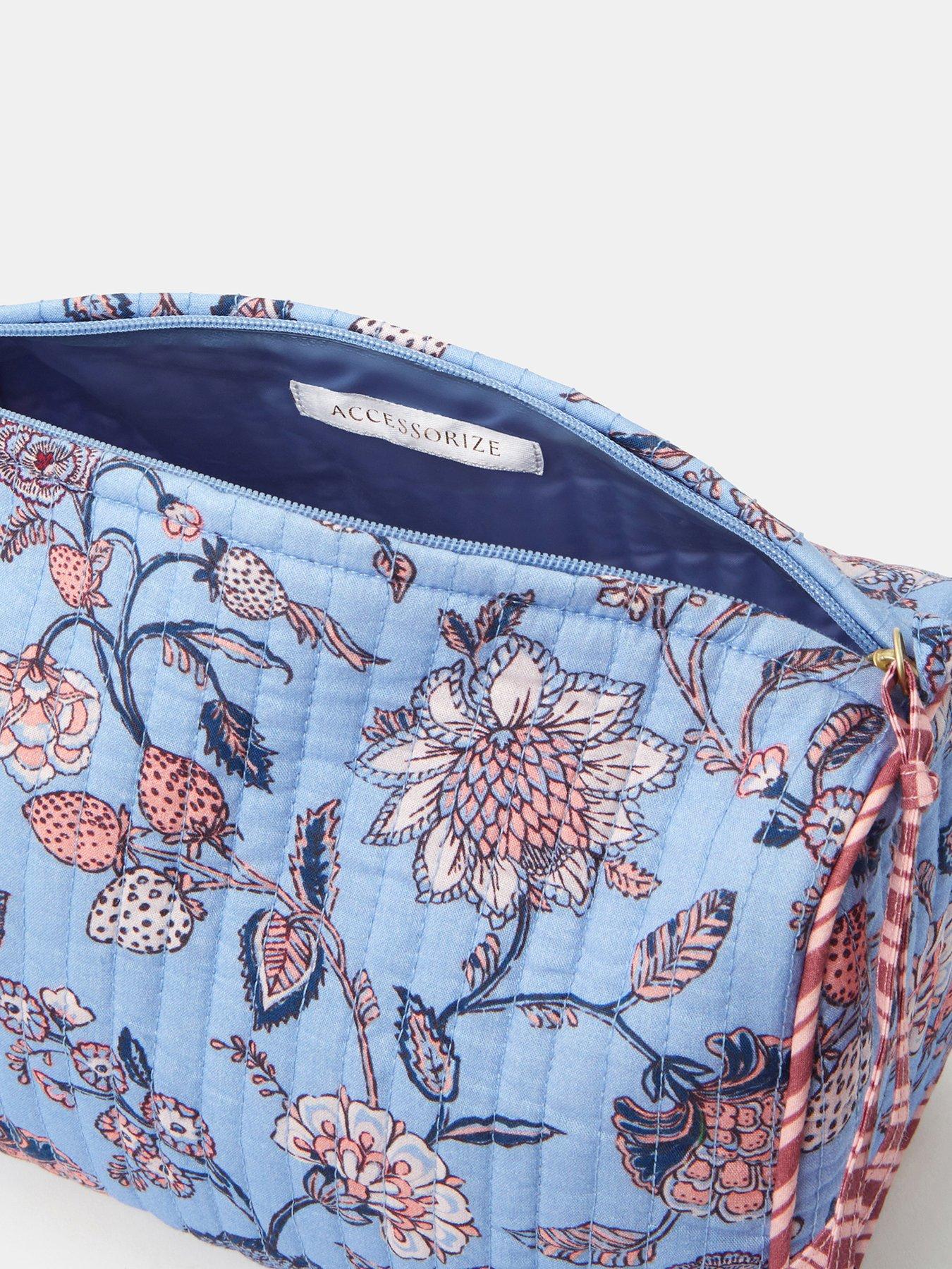  image of accessorize-floral-quilted-make-up-bag-blue