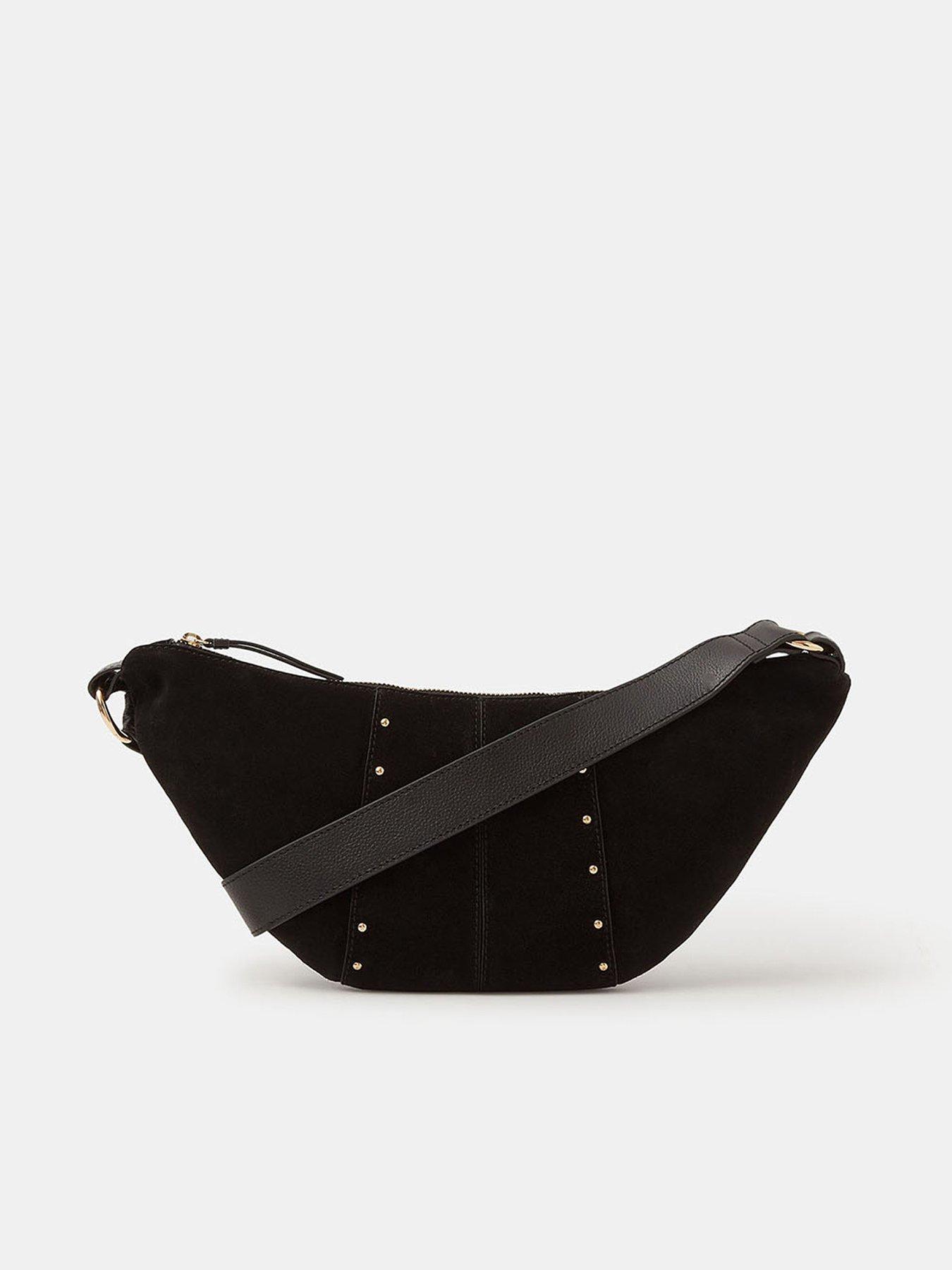  image of accessorize-stud-suede-sling-crossbody-bag-black