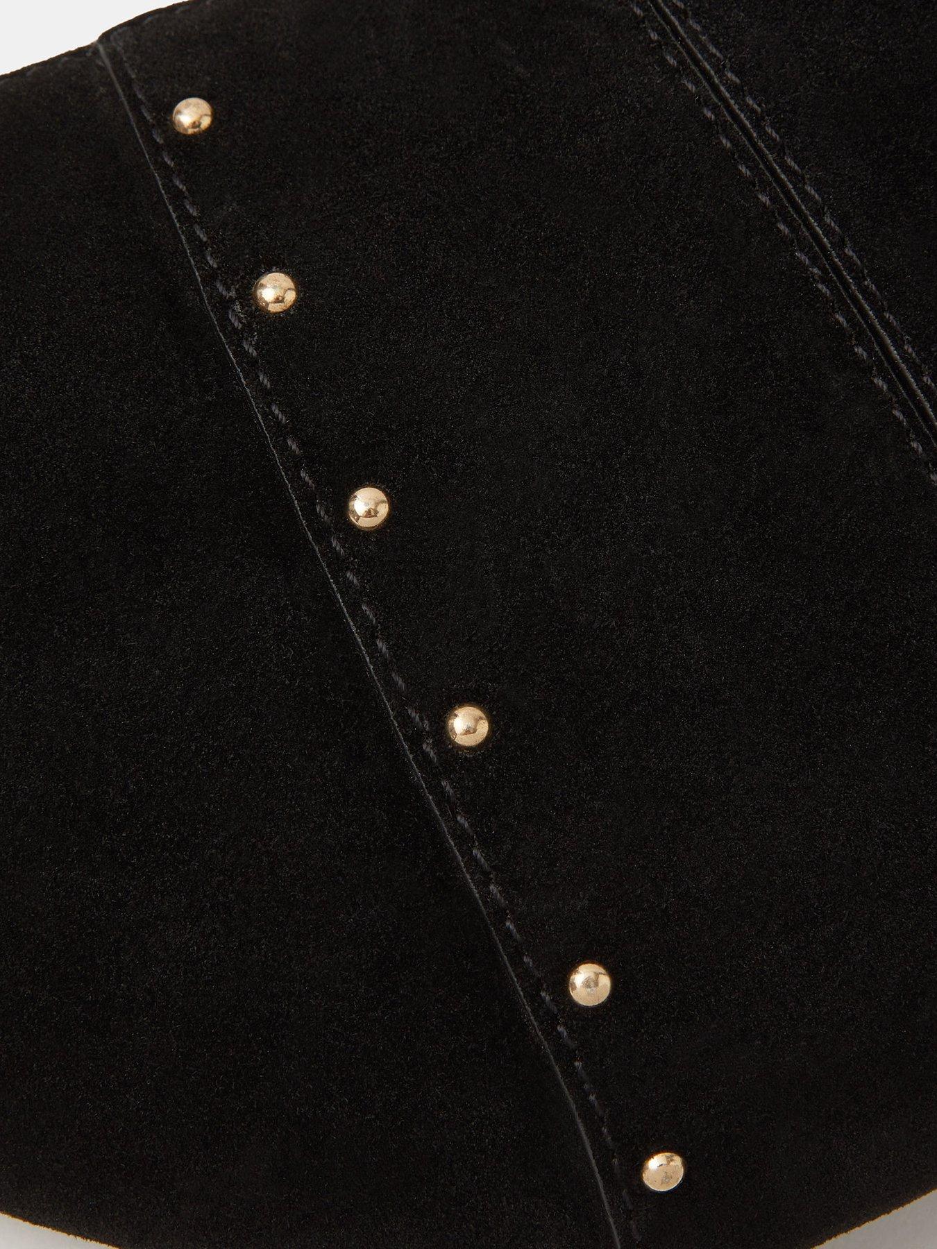  image of accessorize-stud-suede-sling-crossbody-bag-black