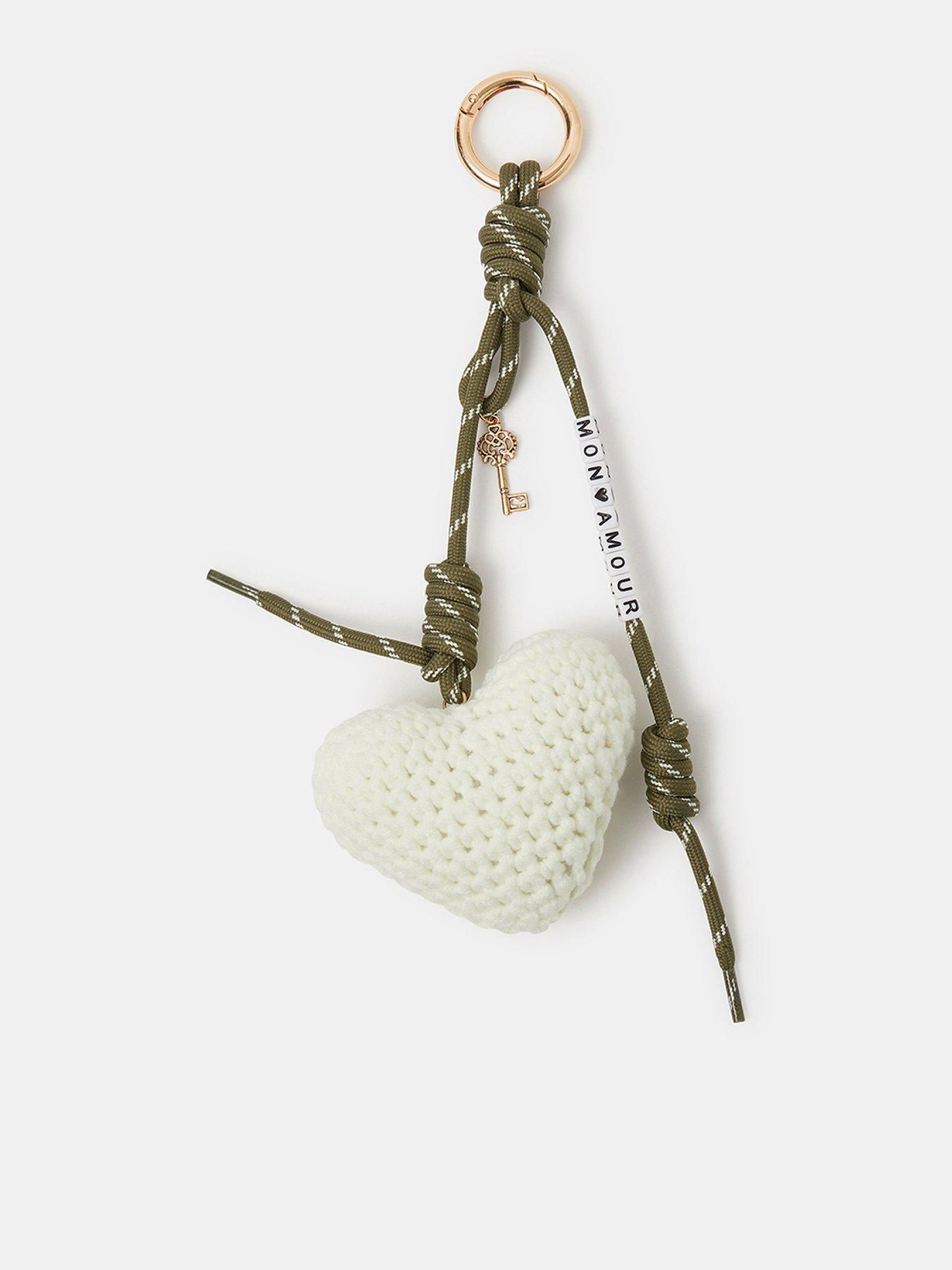 Accessorize Macrame Heart Cord Bag Charm - Khaki