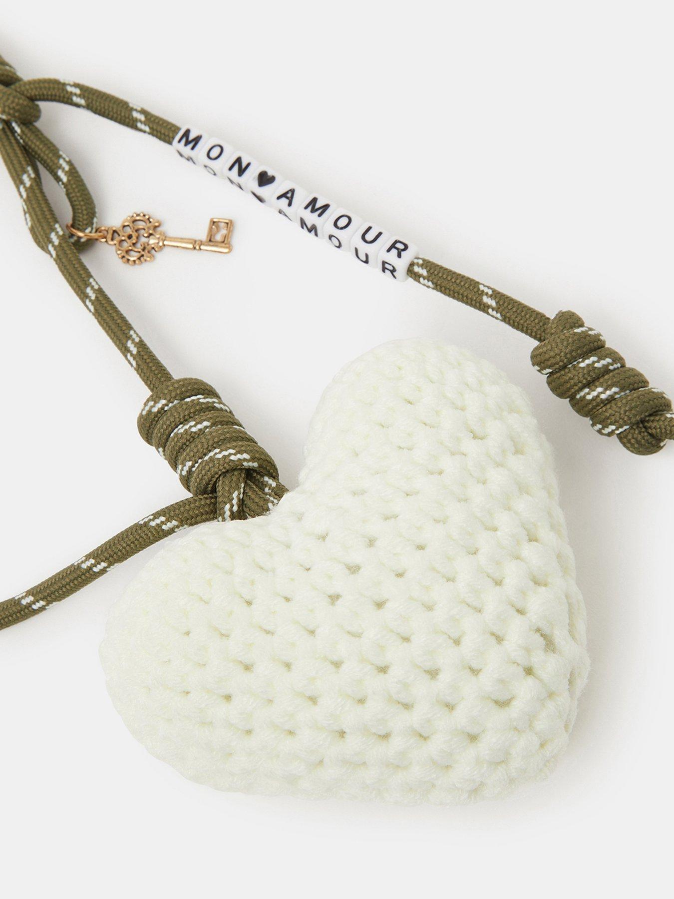 Image 3 of 3 of Accessorize Macrame Heart Cord Bag Charm - Khaki