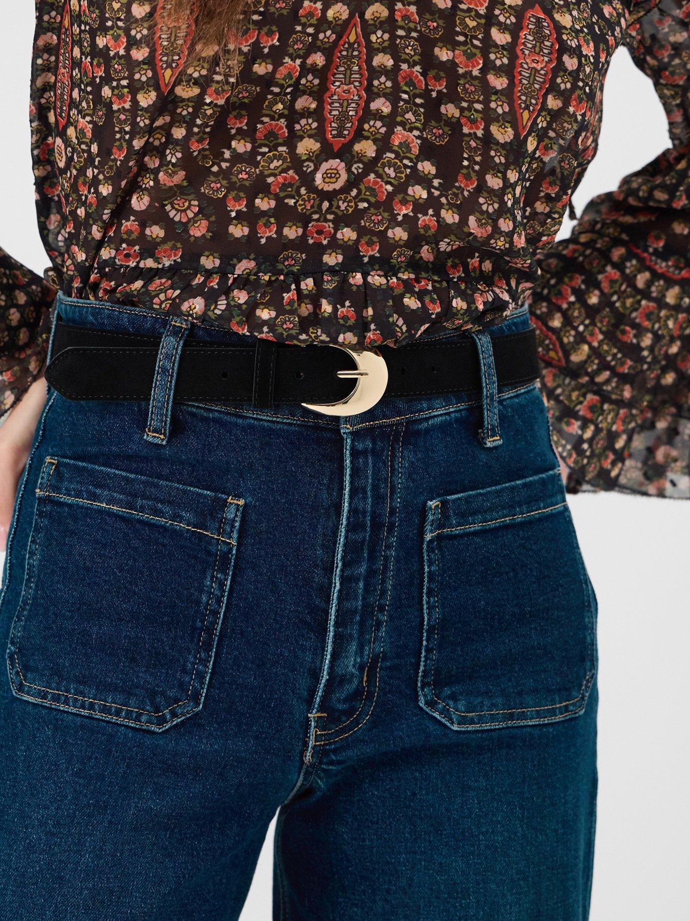  image of accessorize-suede-buckle-belt-black