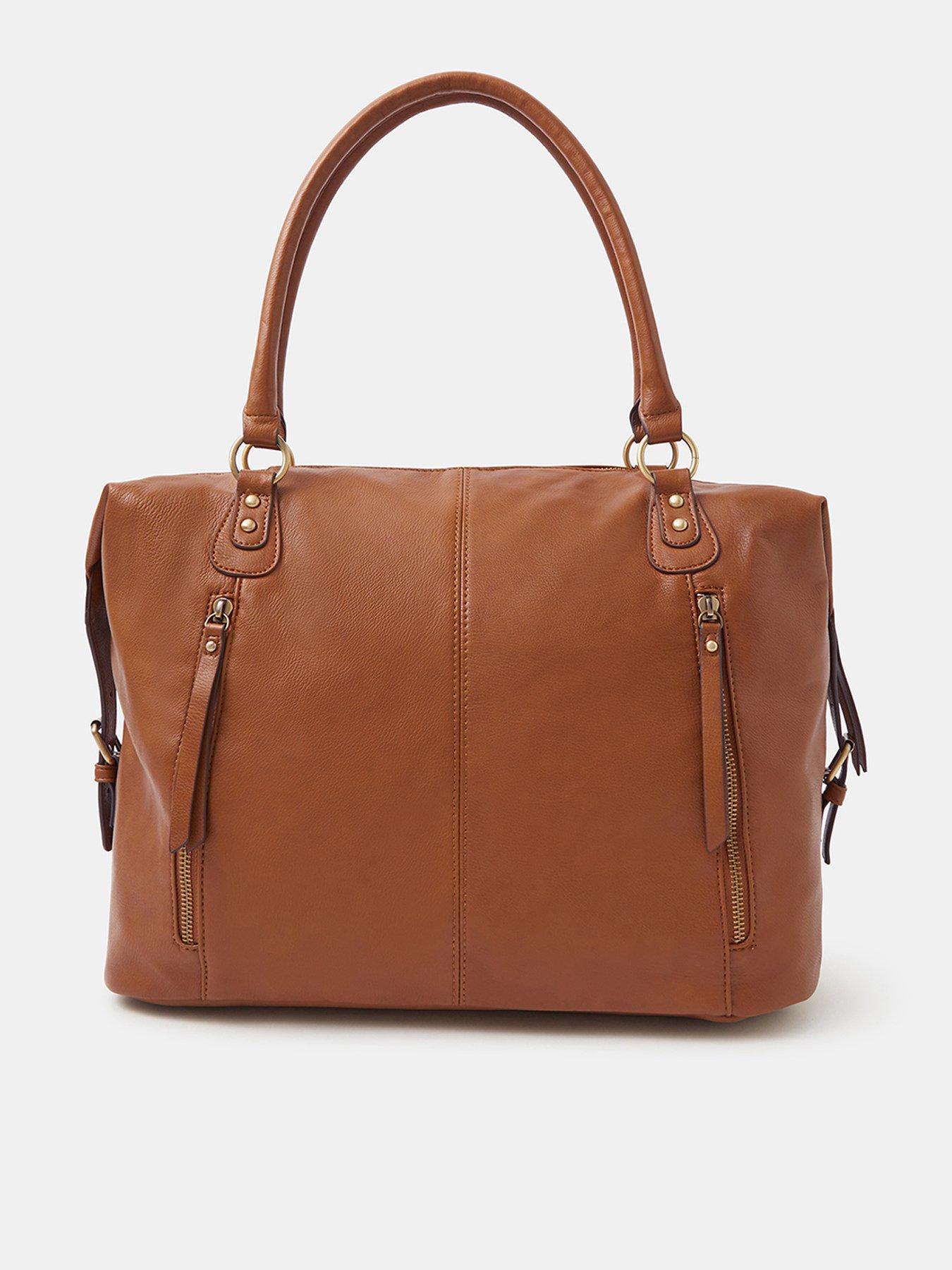  image of accessorize-double-zip-front-shoulder-bag-brown