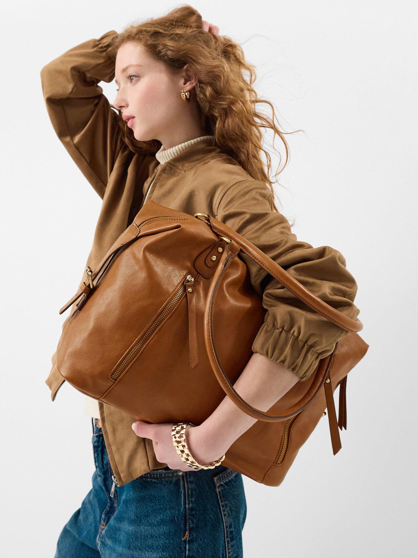  image of accessorize-double-zip-front-shoulder-bag-brown