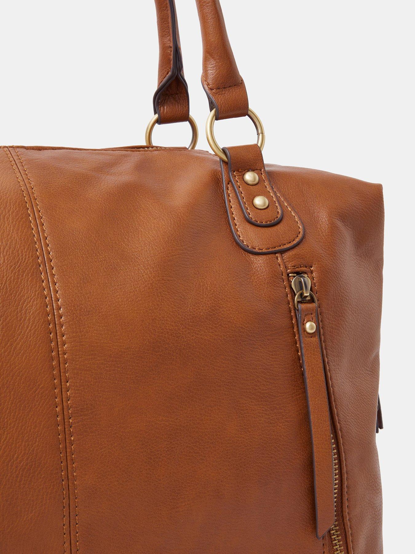  image of accessorize-double-zip-front-shoulder-bag-brown