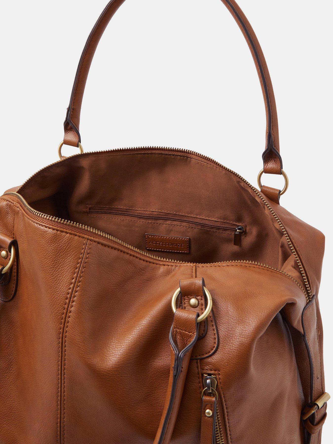  image of accessorize-double-zip-front-shoulder-bag-brown