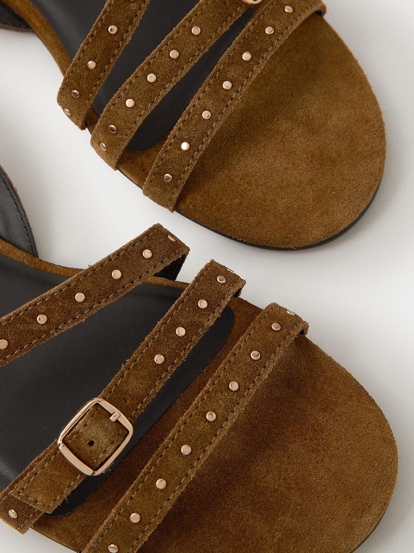 Image 3 of 4 of Accessorize Stud Suede Strappy Sandals - Brown