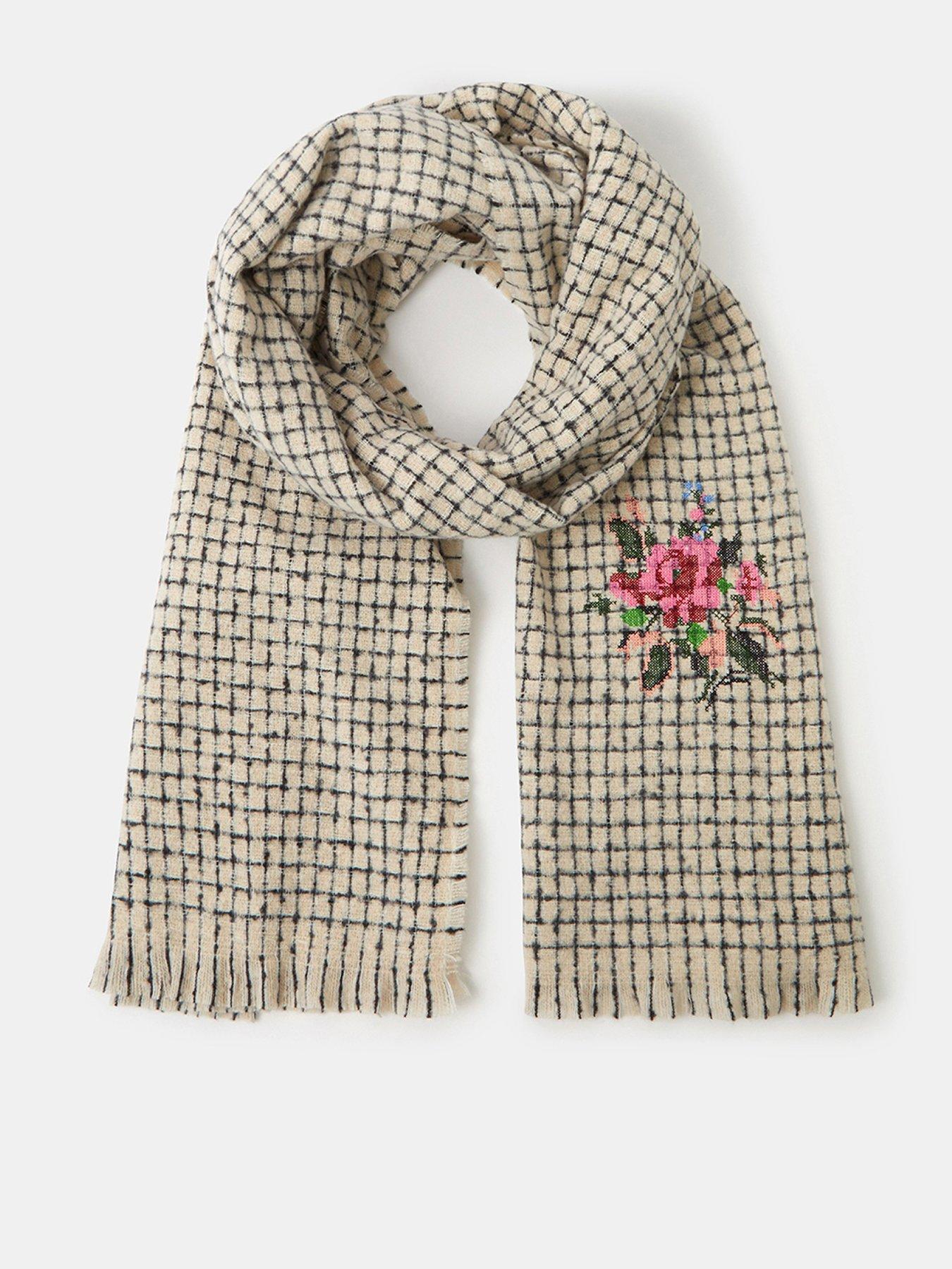  image of accessorize-floral-check-print-blanket-scarf-multi