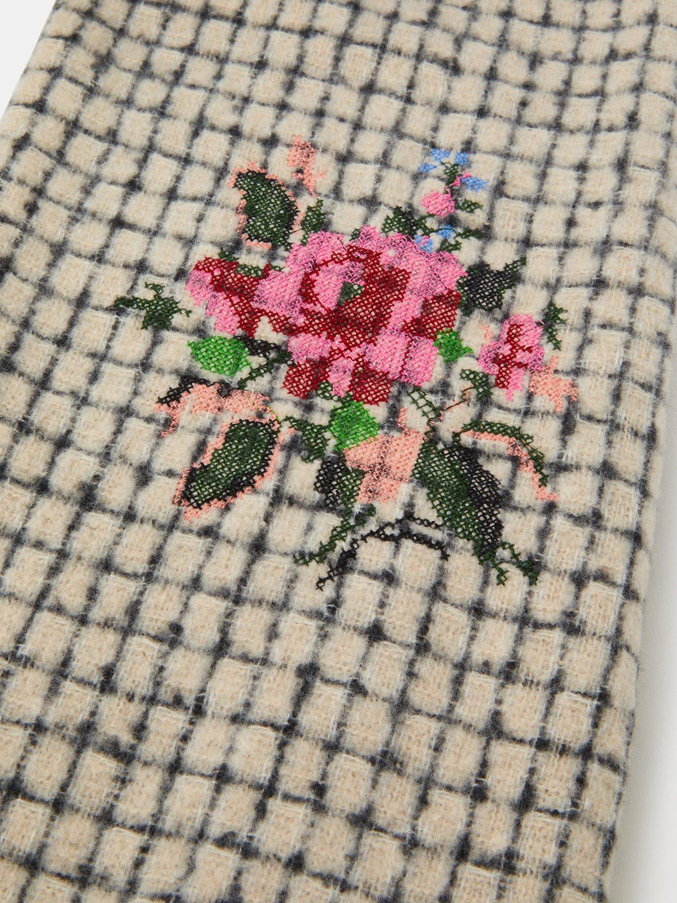  image of accessorize-floral-check-print-blanket-scarf-multi