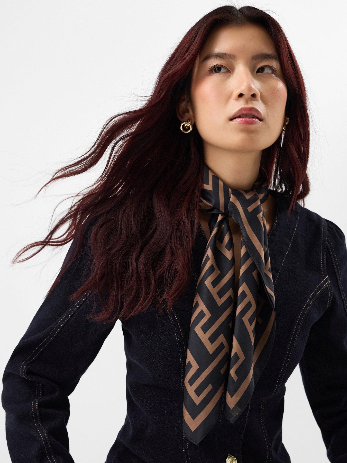 Image 2 of 3 of Accessorize Geometric Print Square Satin Scarf - Multi