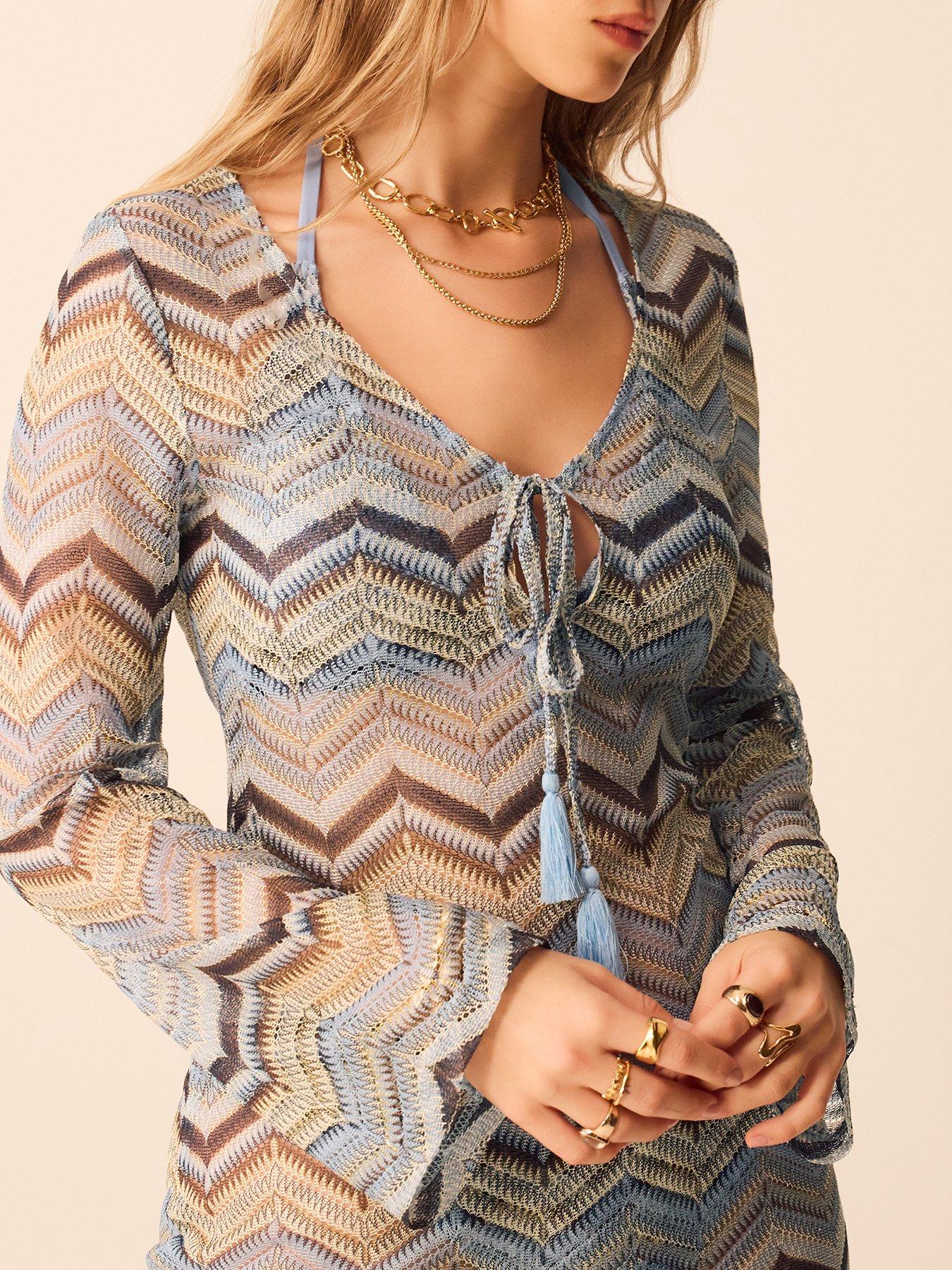 Image 3 of 4 of Accessorize Zig Zag Crochet Maxi Dress - Multi
