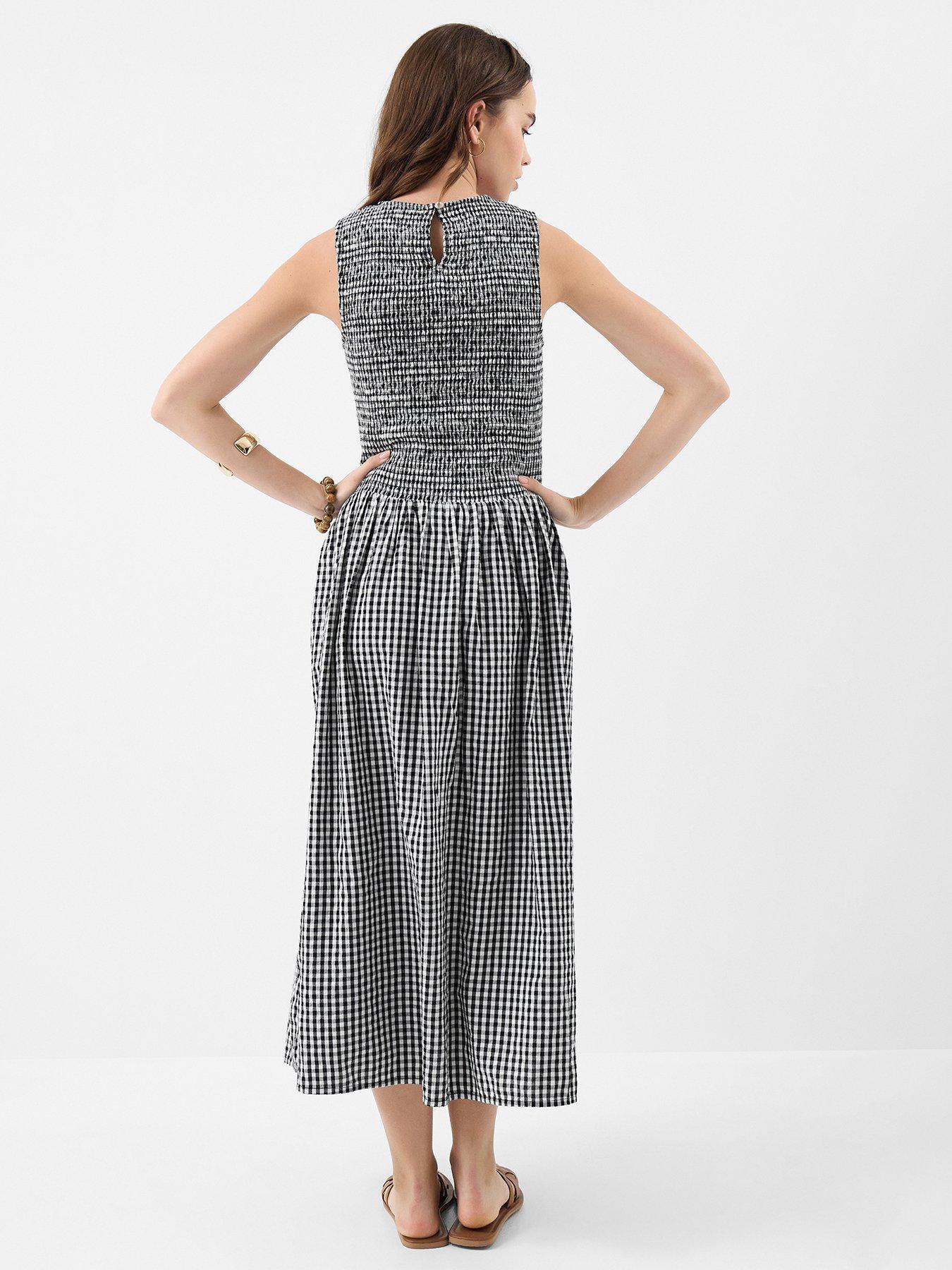  image of accessorize-gingham-print-drop-waist-maxi-dress-multi