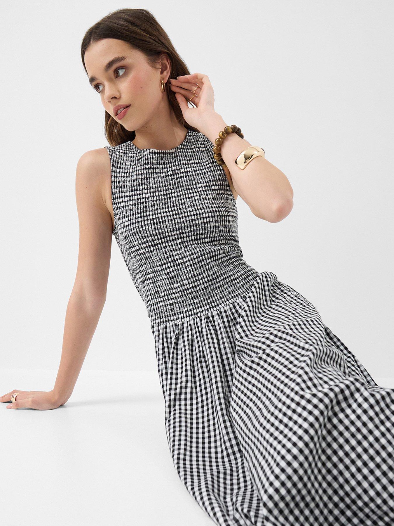  image of accessorize-gingham-print-drop-waist-maxi-dress-multi