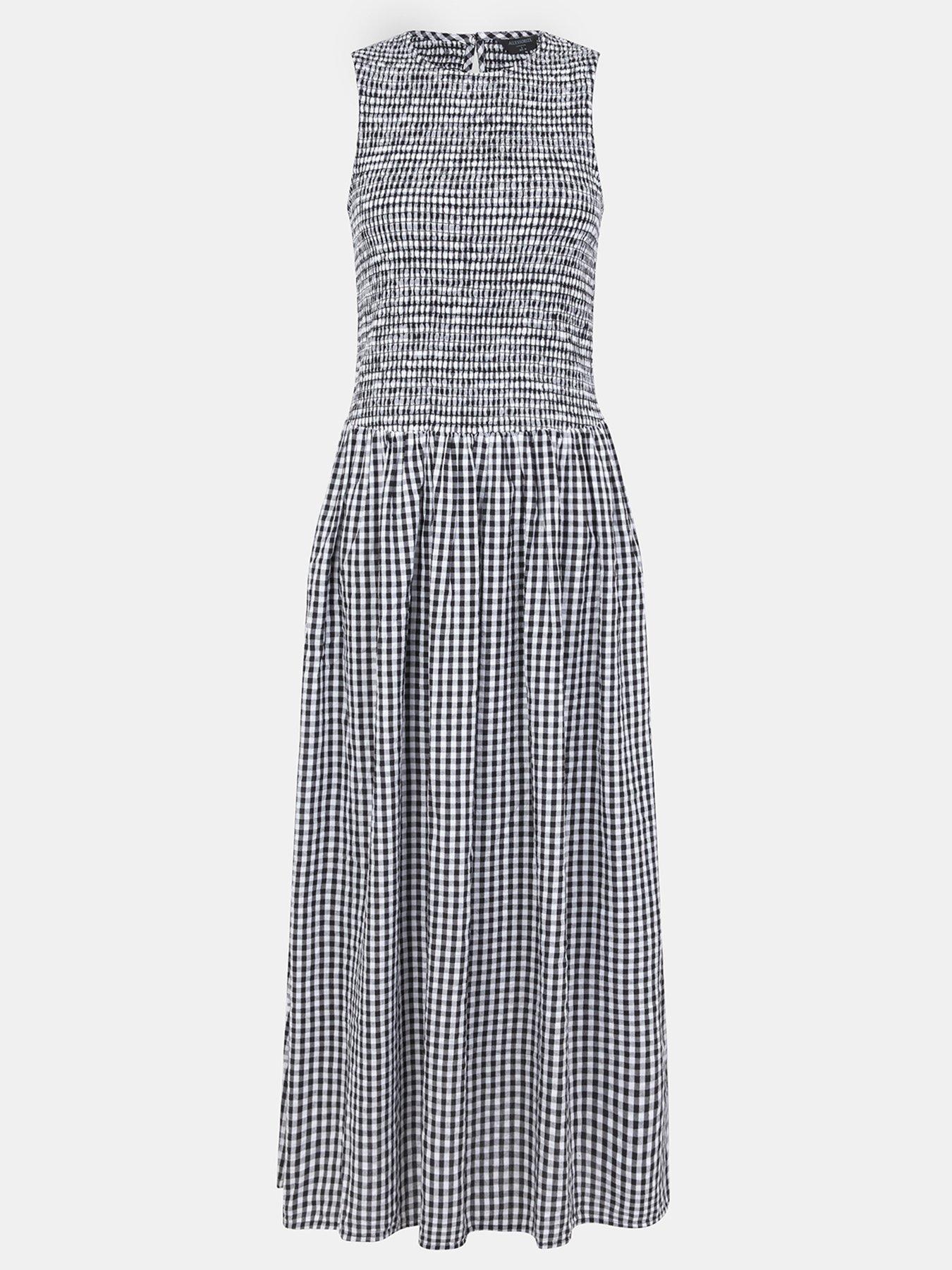  image of accessorize-gingham-print-drop-waist-maxi-dress-multi