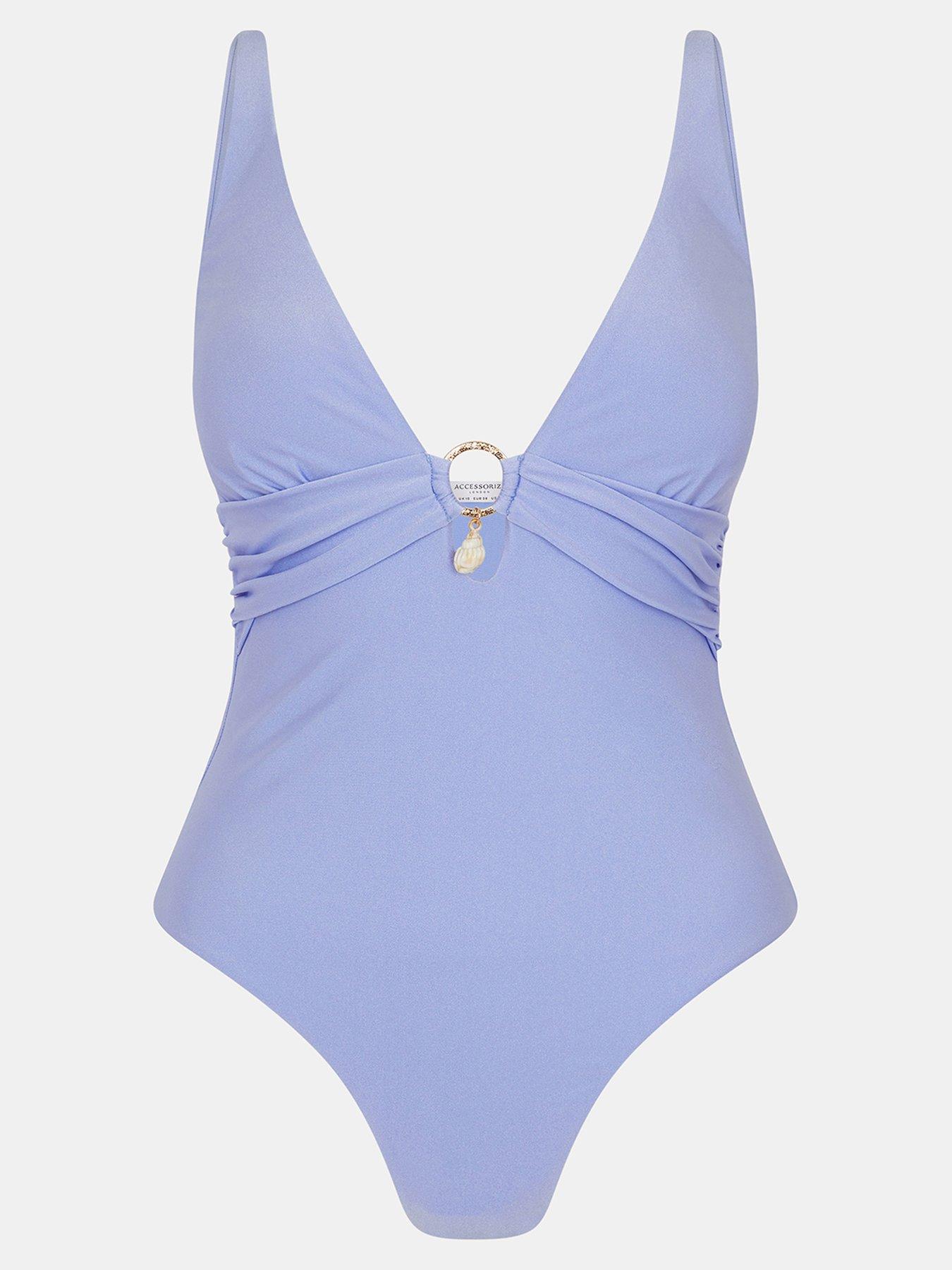  image of accessorize-plunge-shimmer-swimsuit-blue