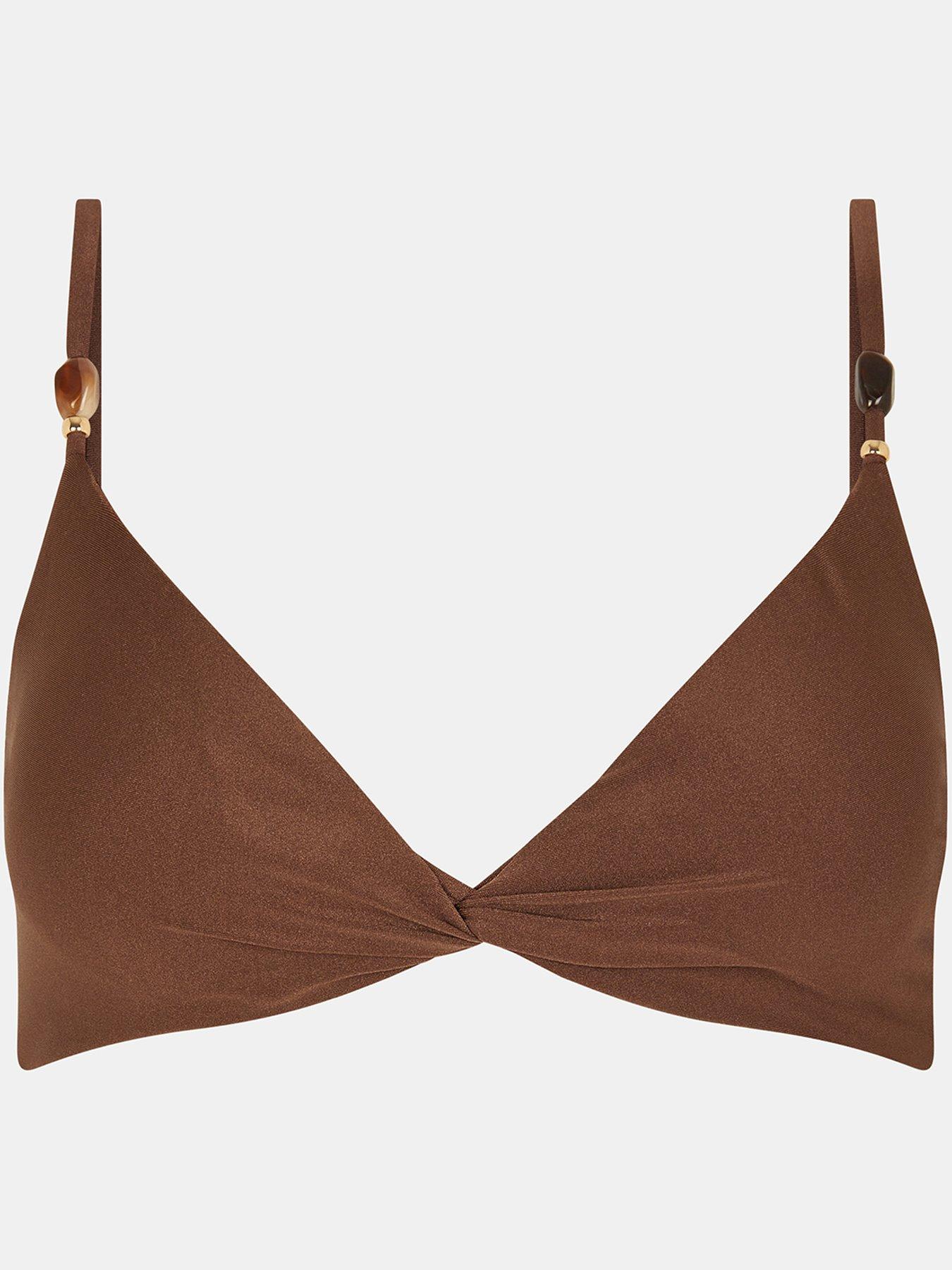  image of accessorize-twist-front-beaded-strap-bikini-top-brown
