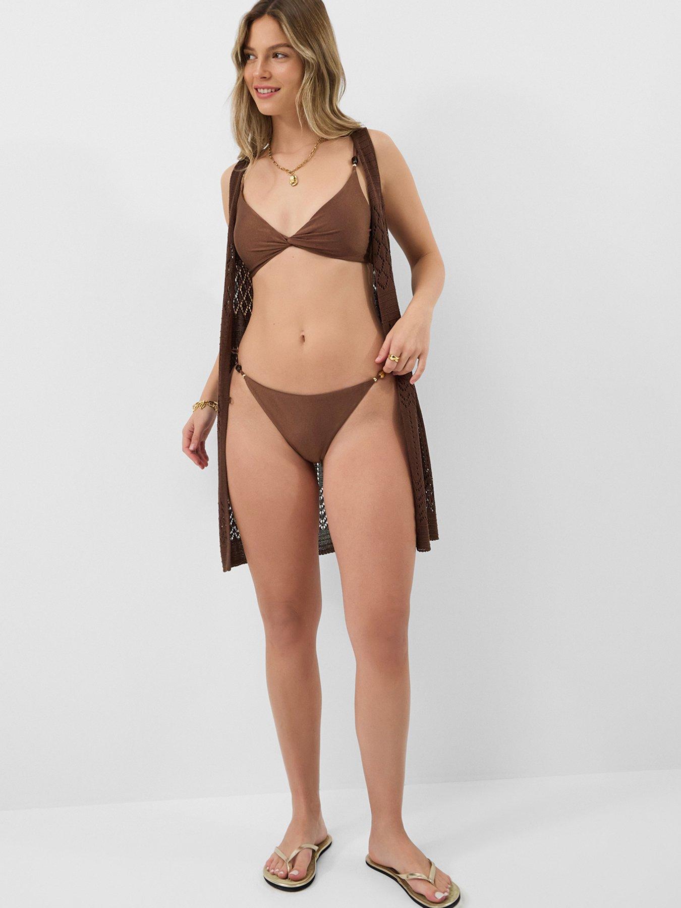  image of accessorize-beaded-strap-bikini-bottoms-brown