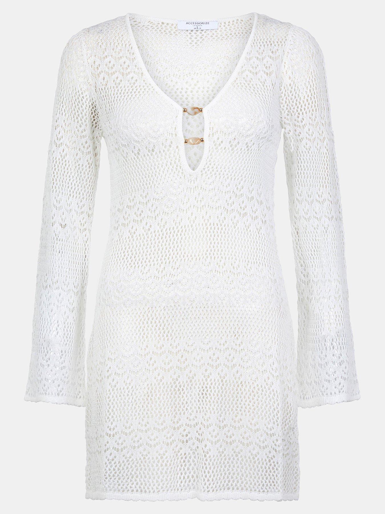  image of accessorize-knitted-long-sleeve-cover-up-white