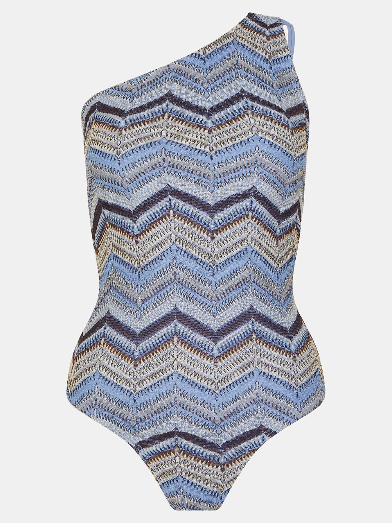  image of accessorize-zig-zag-crochet-one-shoulder-swimsuit-multi