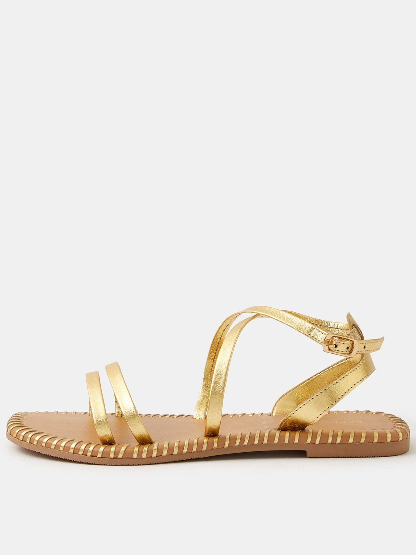  image of accessorize-strappy-leather-sandals-gold