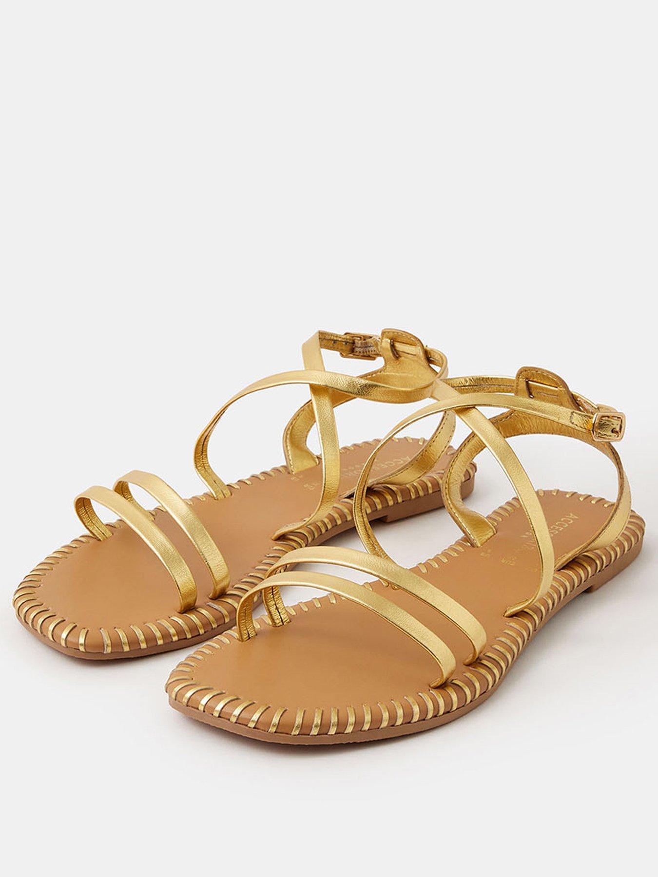  image of accessorize-strappy-leather-sandals-gold