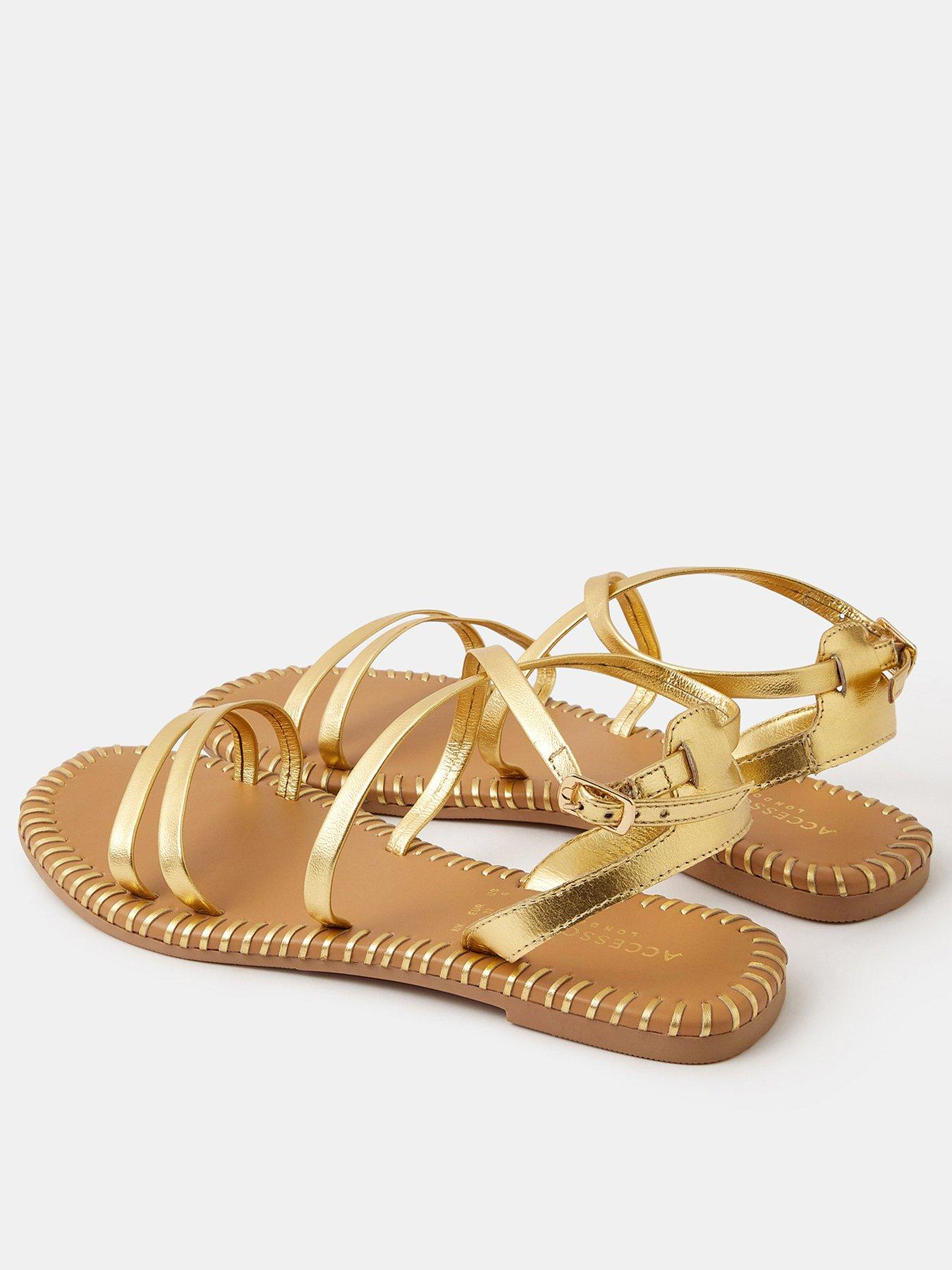  image of accessorize-strappy-leather-sandals-gold