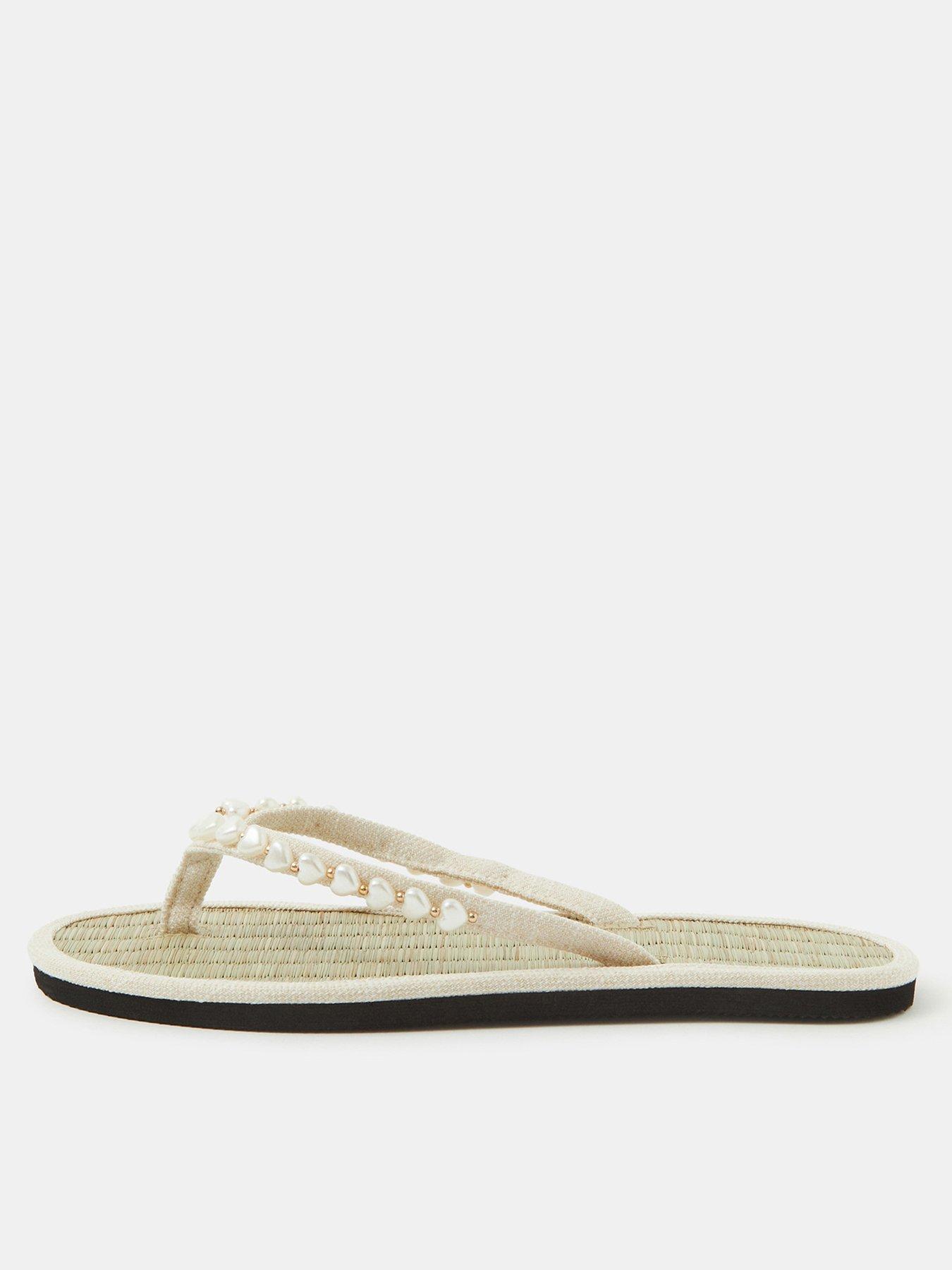 Image 1 of 4 of Accessorize Heart Bead Seagrass Flip Flops - Cream
