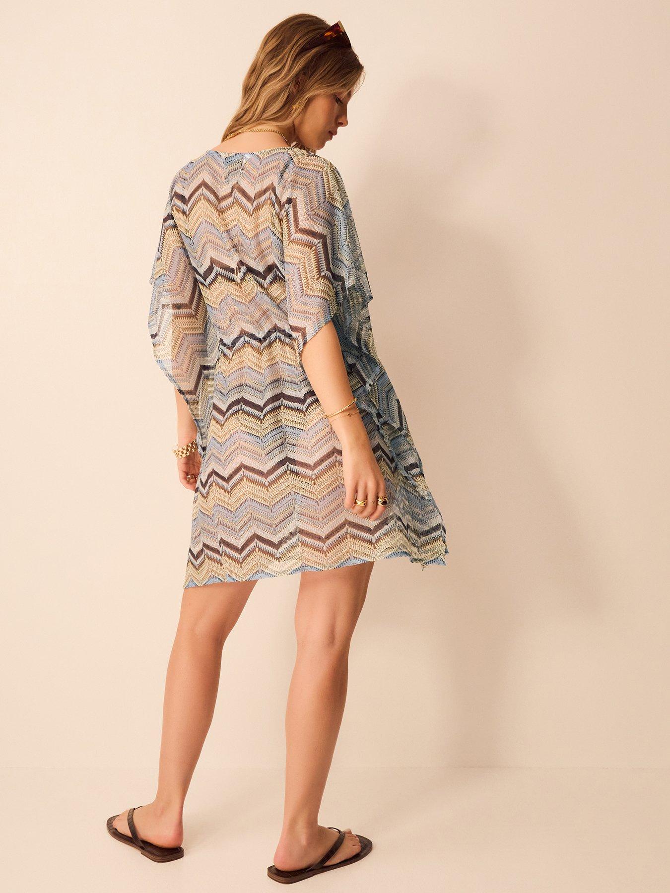Image 2 of 4 of Accessorize Zig Zag Crochet Mini Kaftan - Multi
