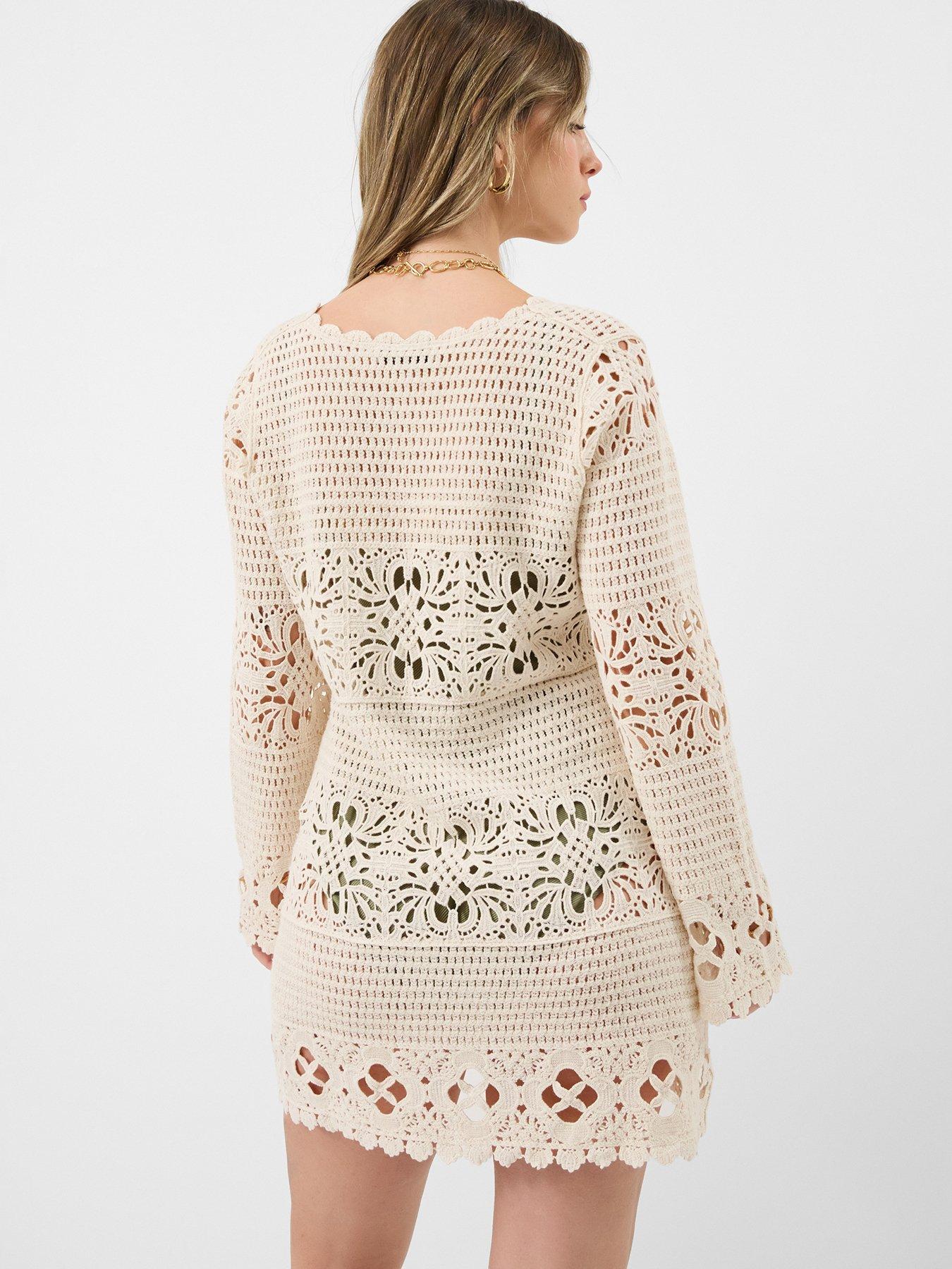 Image 2 of 5 of Accessorize Crochet Long Sleeve Cover Up Tunic - Cream