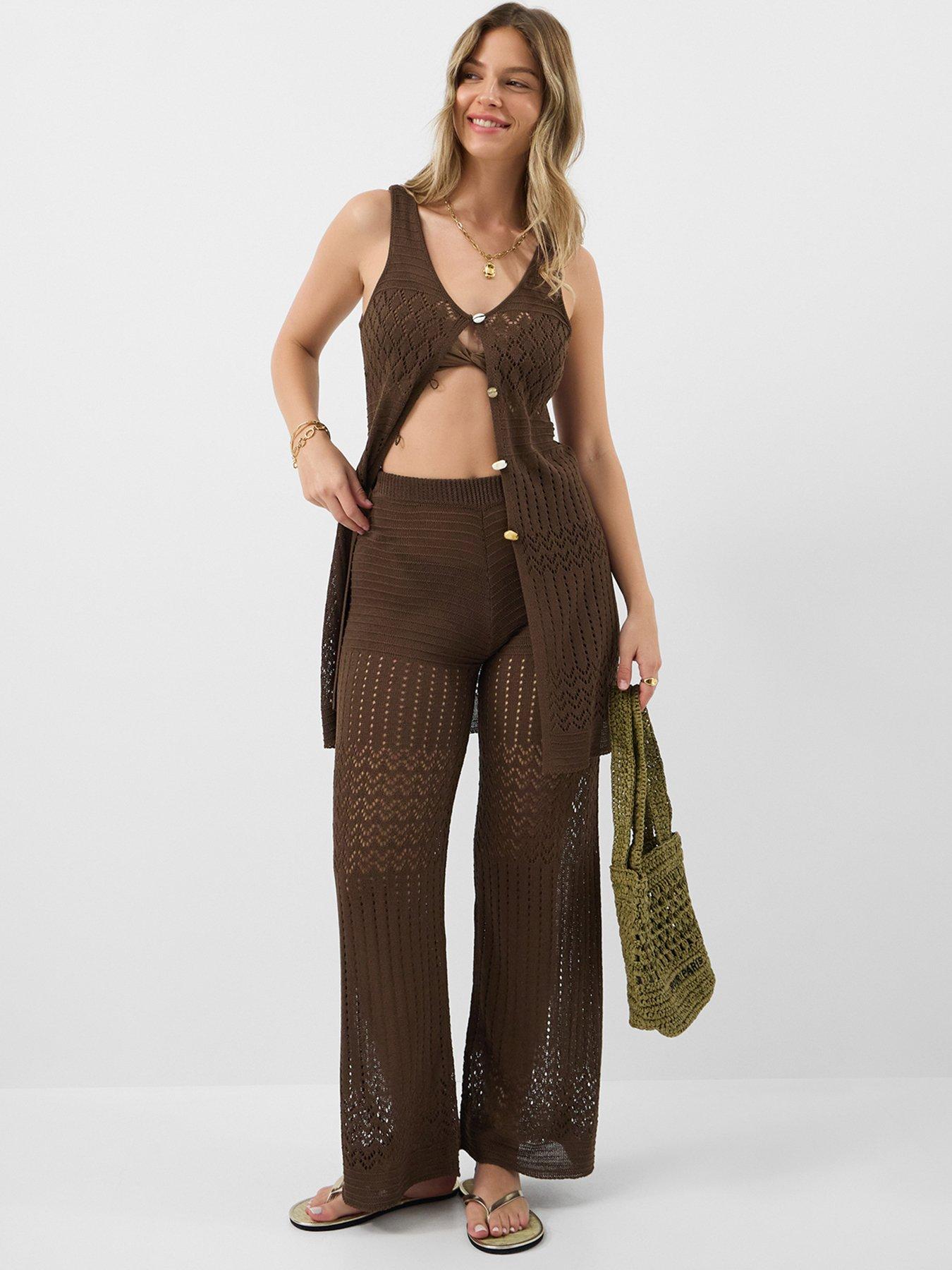  image of accessorize-crochet-knit-sleeveless-top-brown