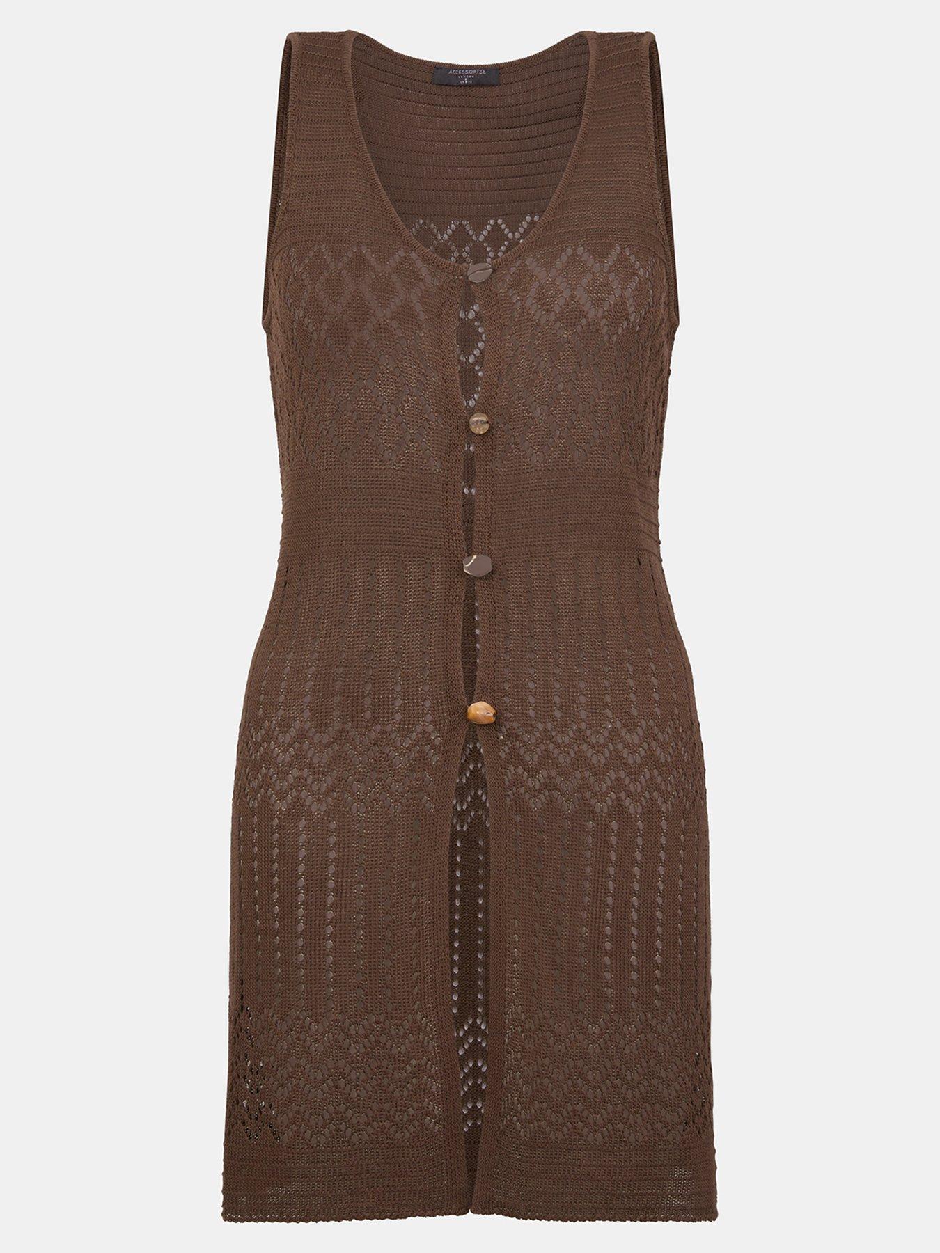  image of accessorize-crochet-knit-sleeveless-top-brown