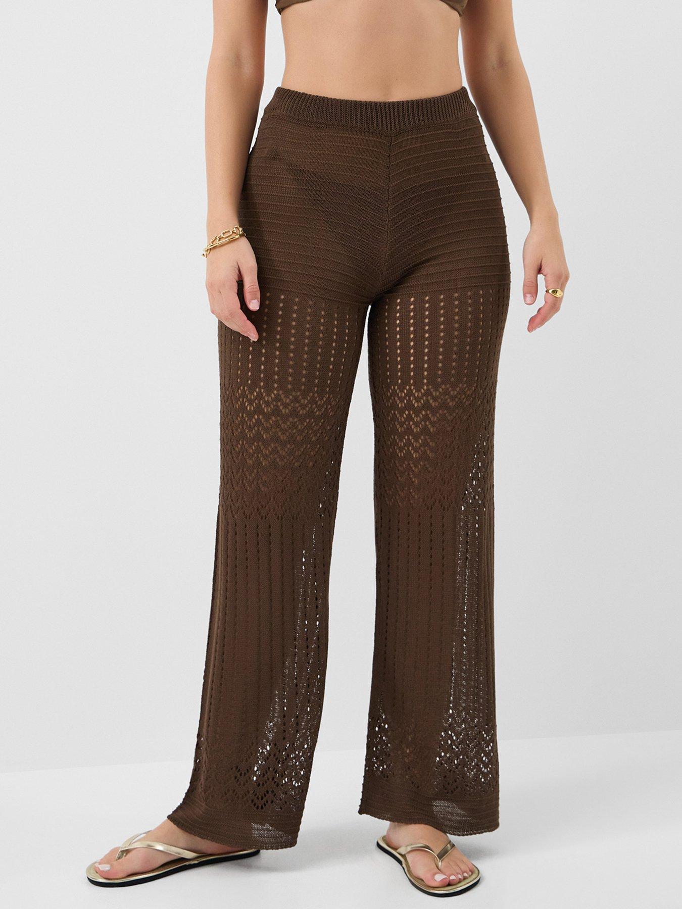  image of accessorize-crochet-knit-trousers-brown