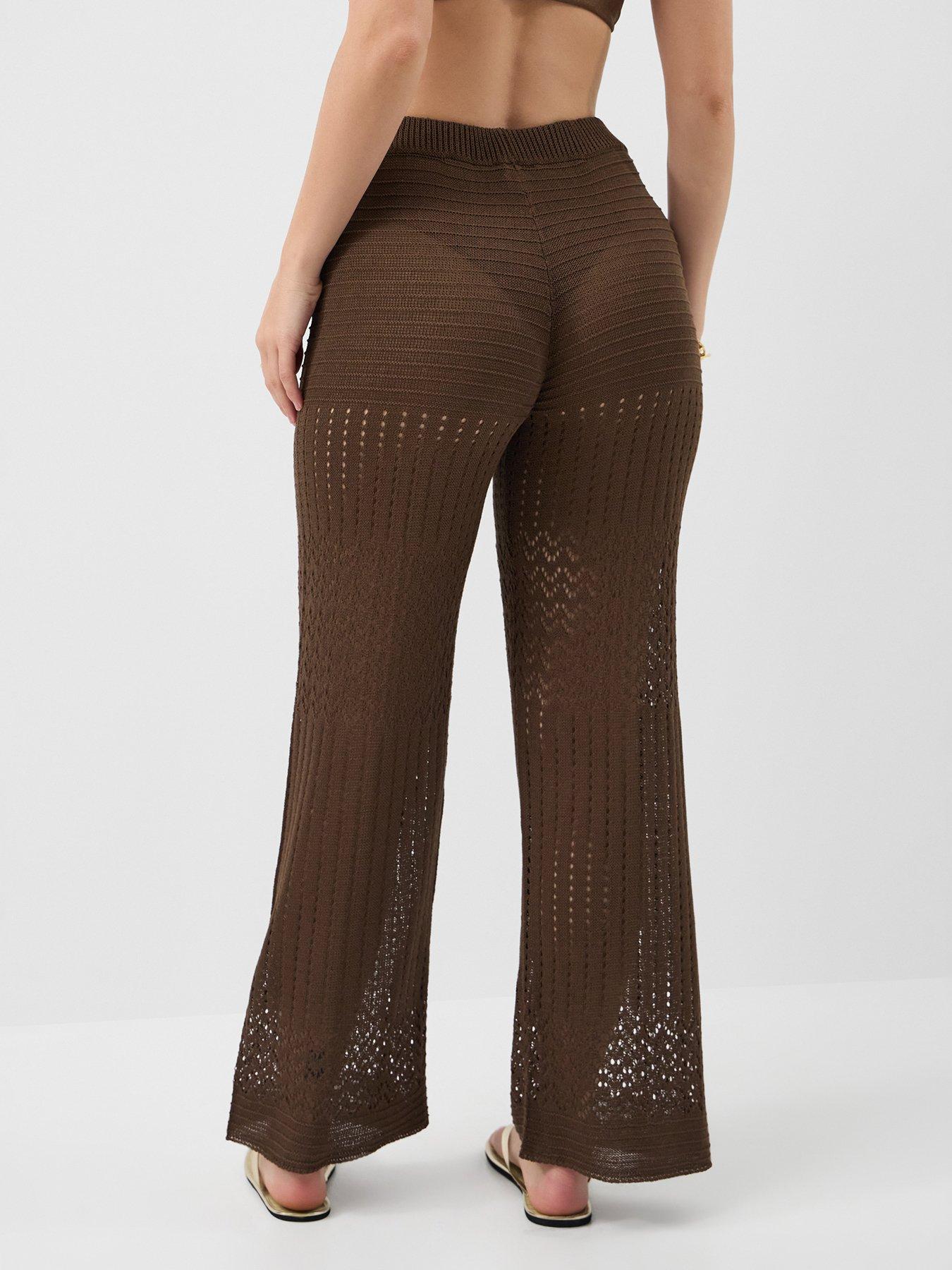 image of accessorize-crochet-knit-trousers-brown