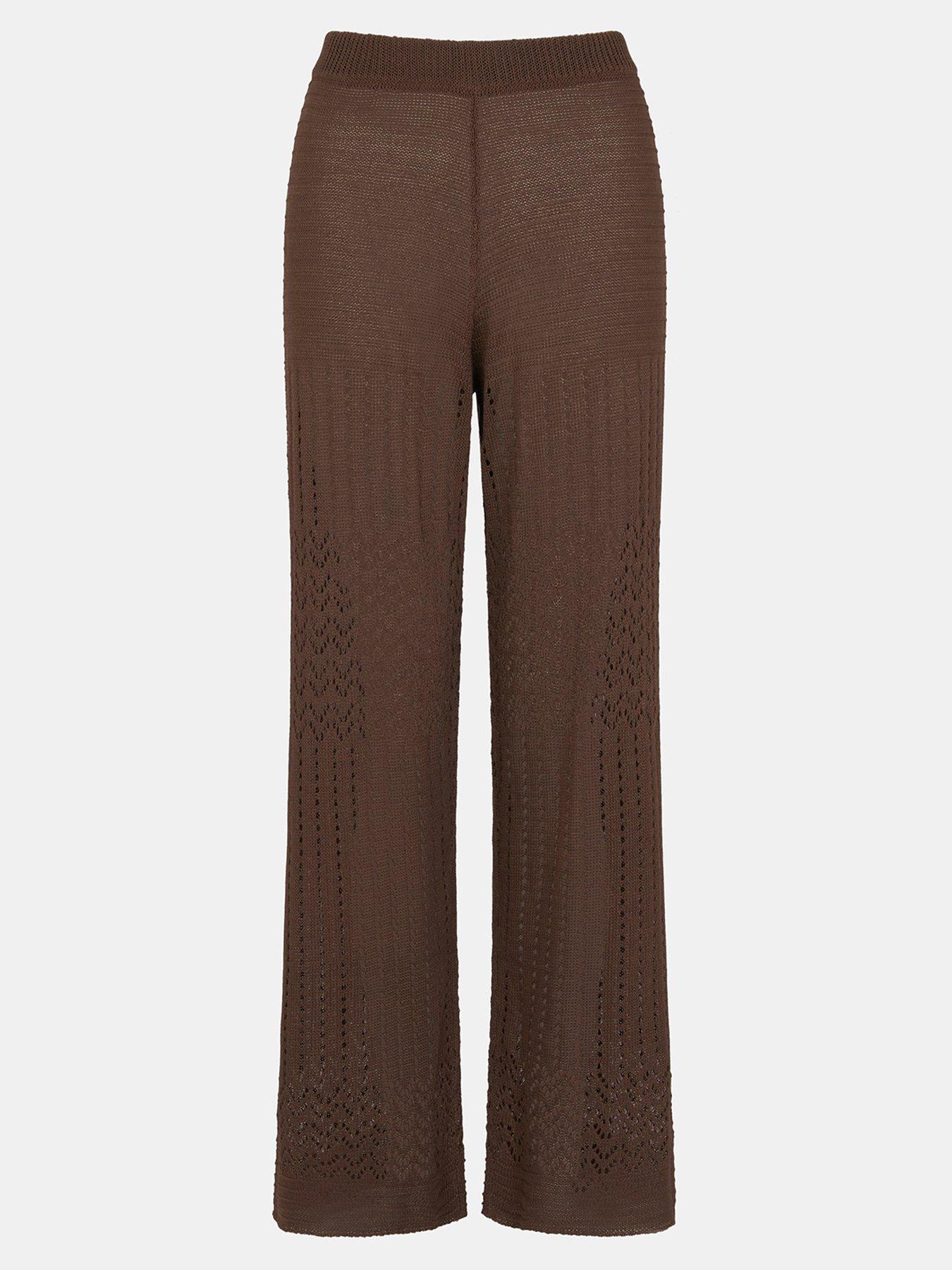  image of accessorize-crochet-knit-trousers-brown
