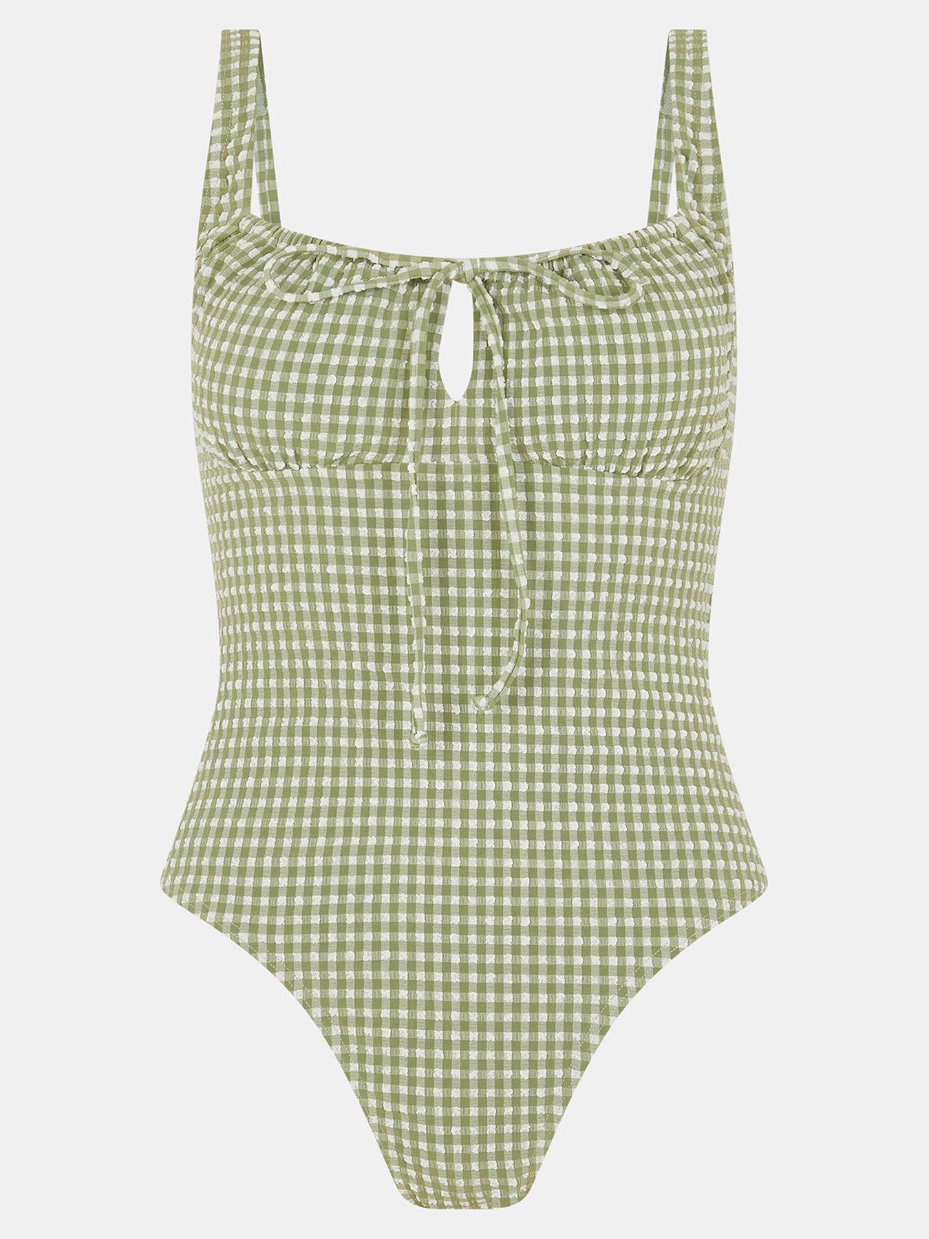  image of accessorize-gingham-seersucker-swimsuit-green