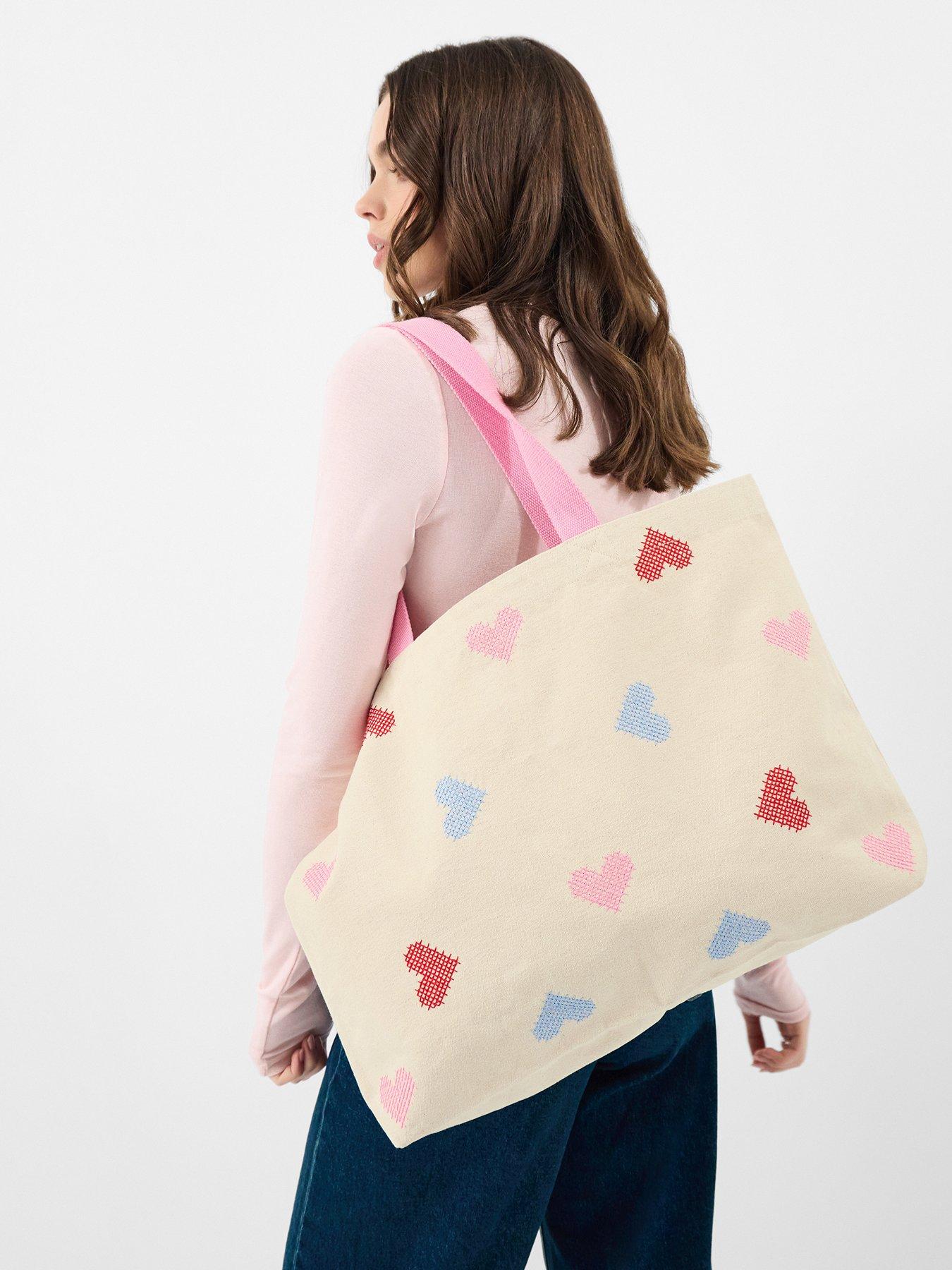  image of accessorize-cross-stitch-heart-shopper-bag-cream