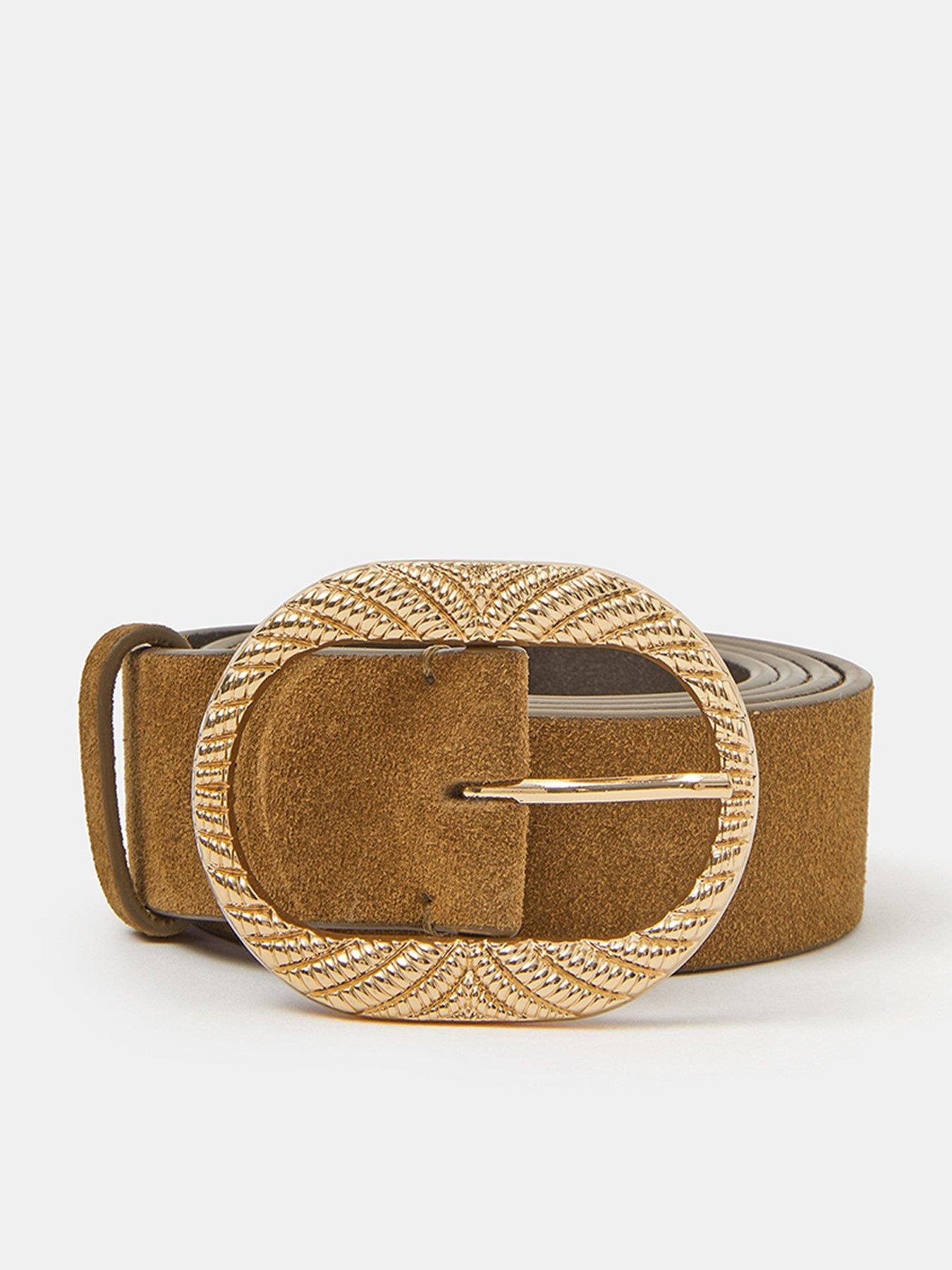 image of accessorize-textured-buckle-leather-belt-brown