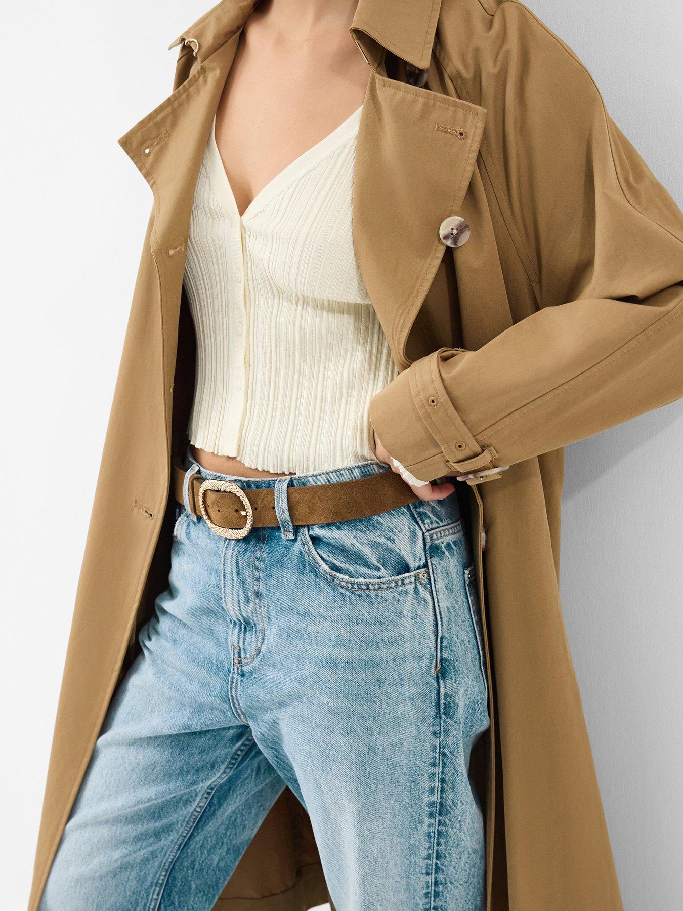  image of accessorize-textured-buckle-leather-belt-brown