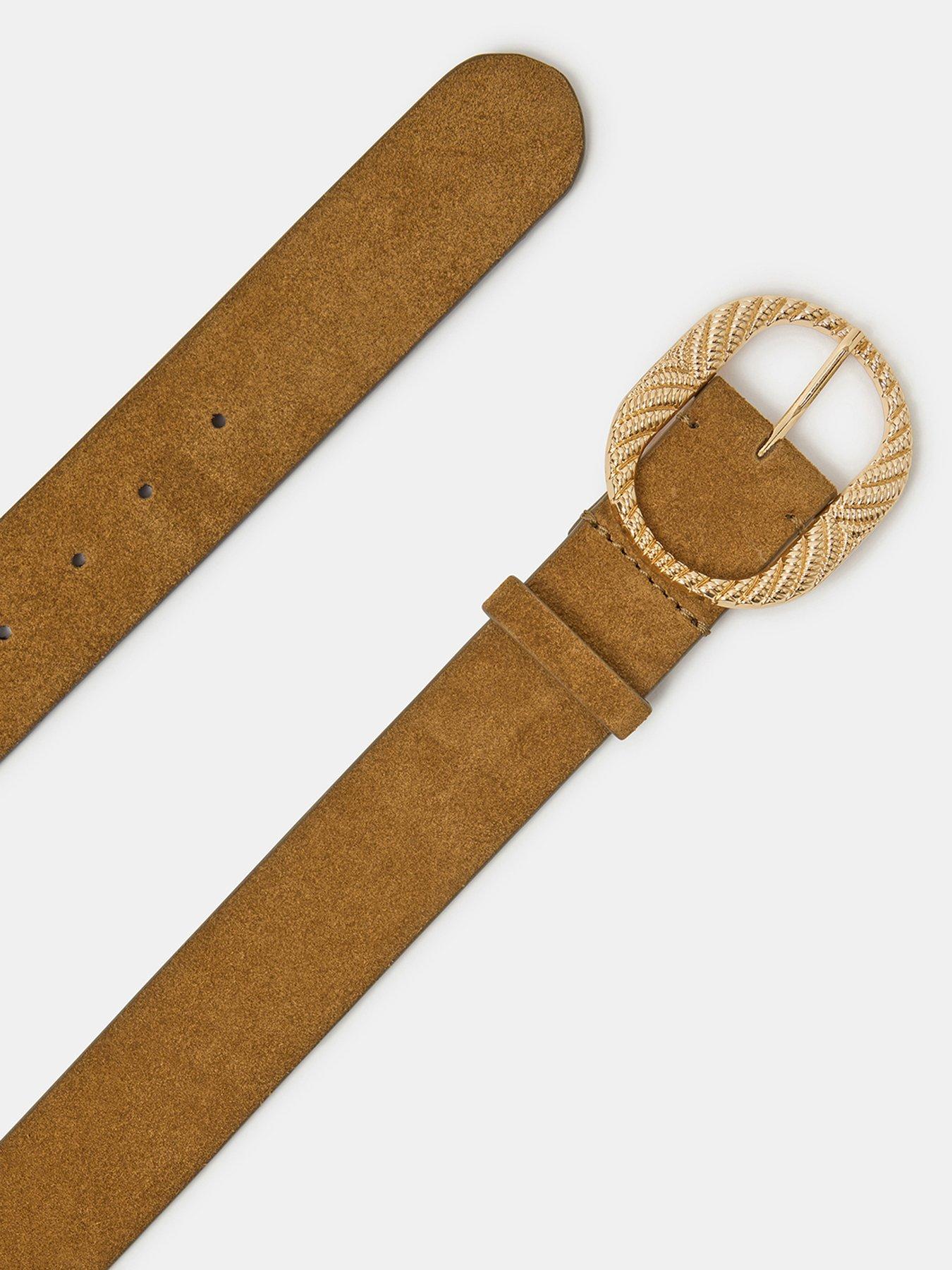  image of accessorize-textured-buckle-leather-belt-brown