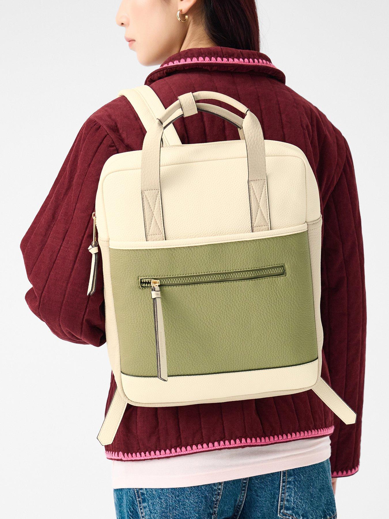  image of accessorize-faux-leather-backpack-khaki