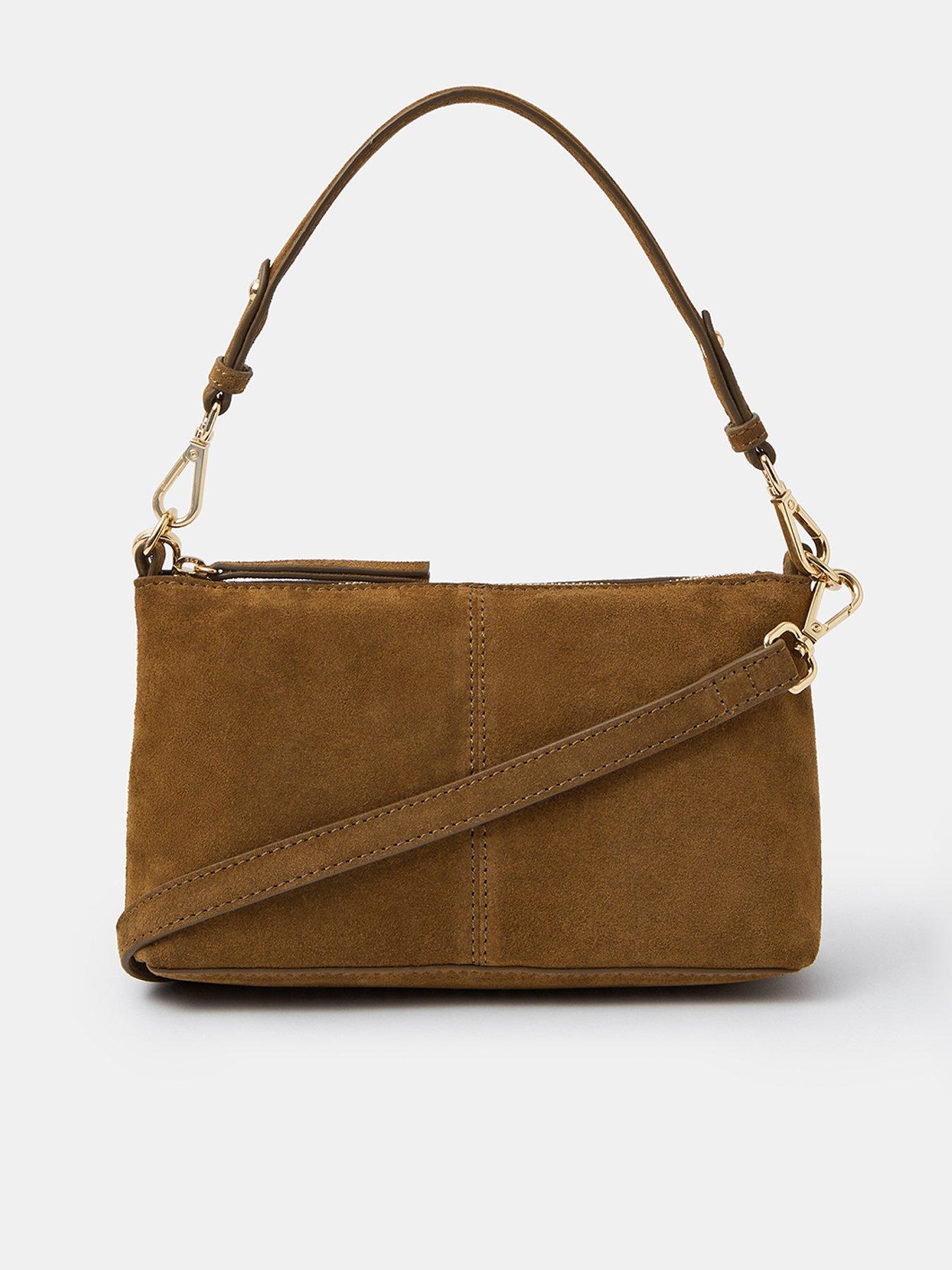  image of accessorize-suede-crossbody-handbag-brown